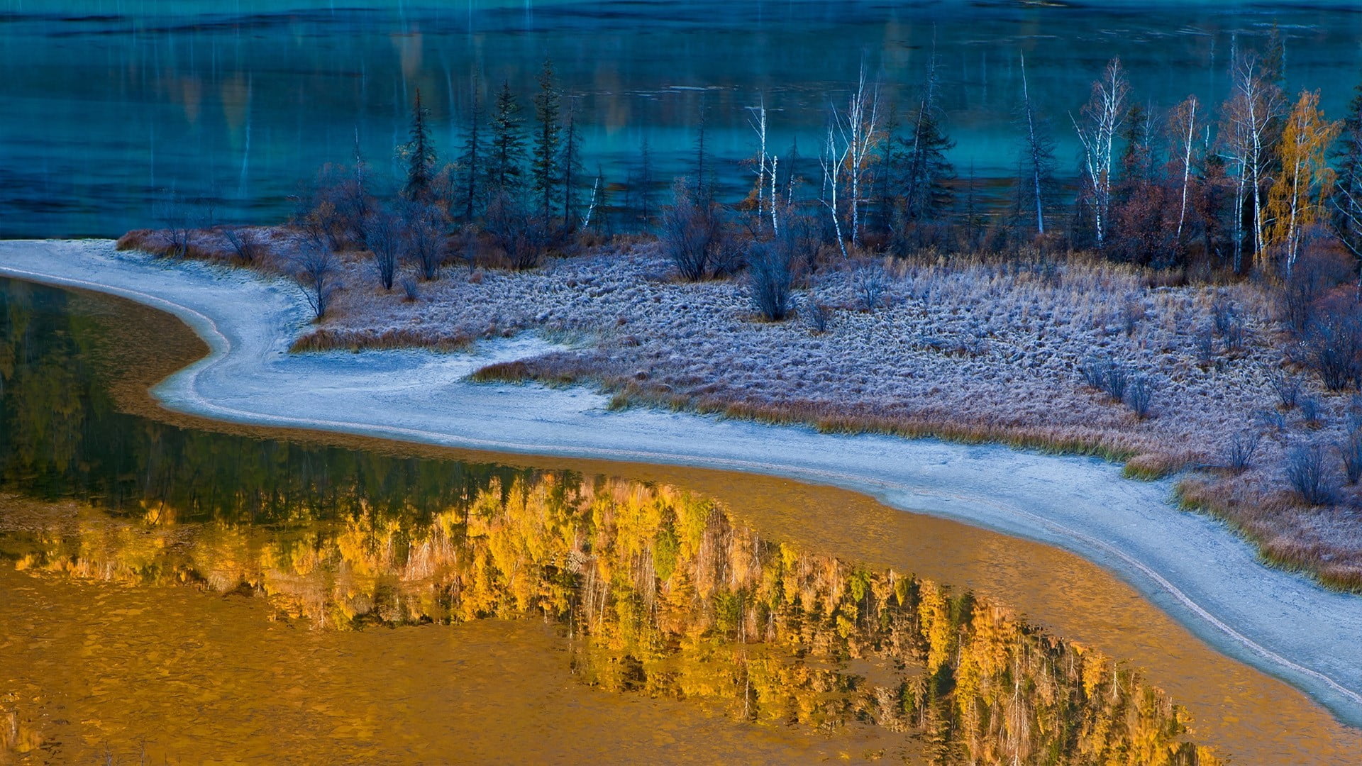 house, pine tree, nature, water, pine woodland, no people, tranquil scene, reflection, tranquility, hot spring, blue, tree, road, white, ice, river, forest, HD Wallpaper