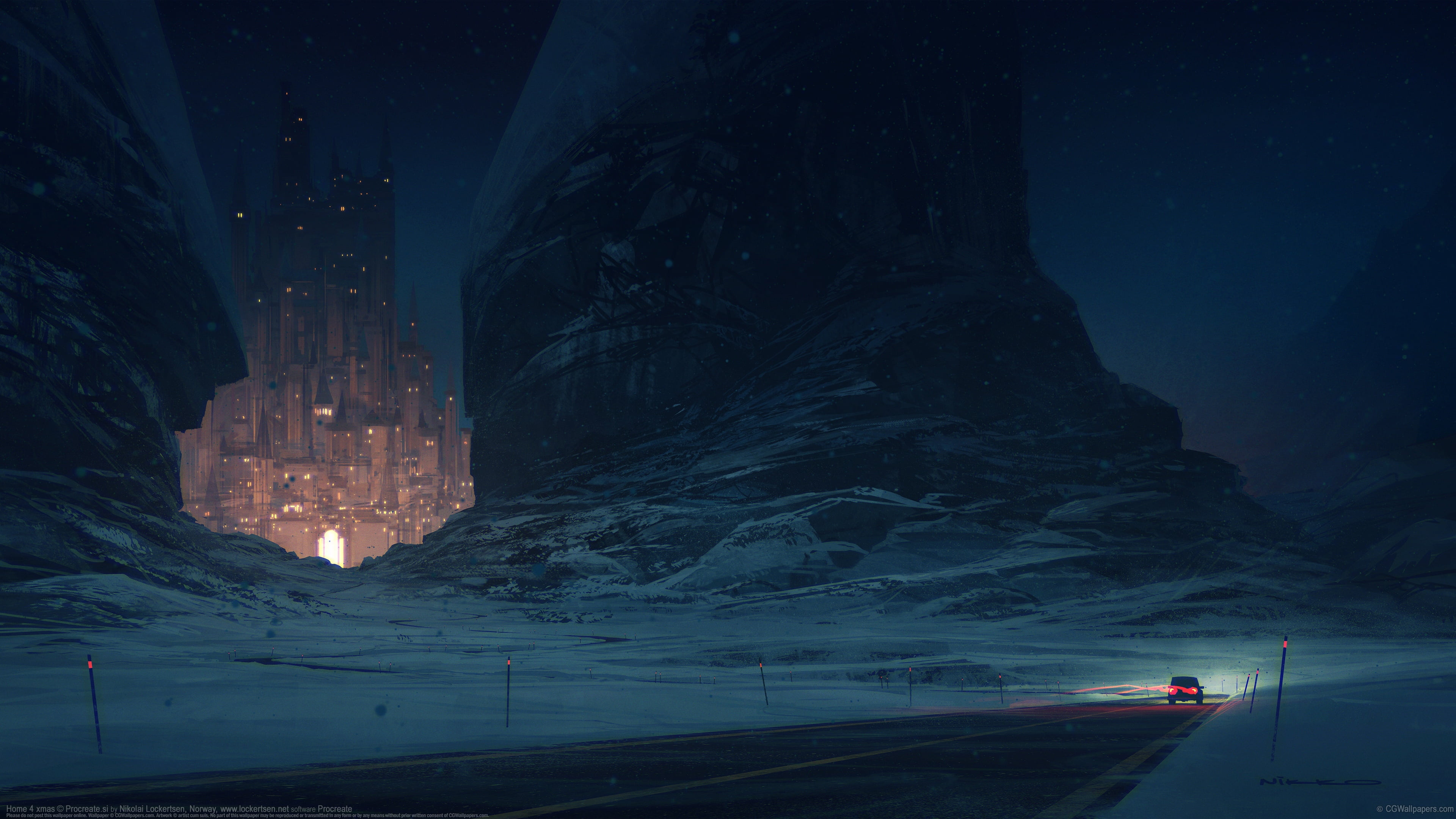 direction, light - Natural Phenomenon, built structure, long exposure, cold - Temperature, castle, winter, car, no people, light, transportation, nature, HD Wallpaper