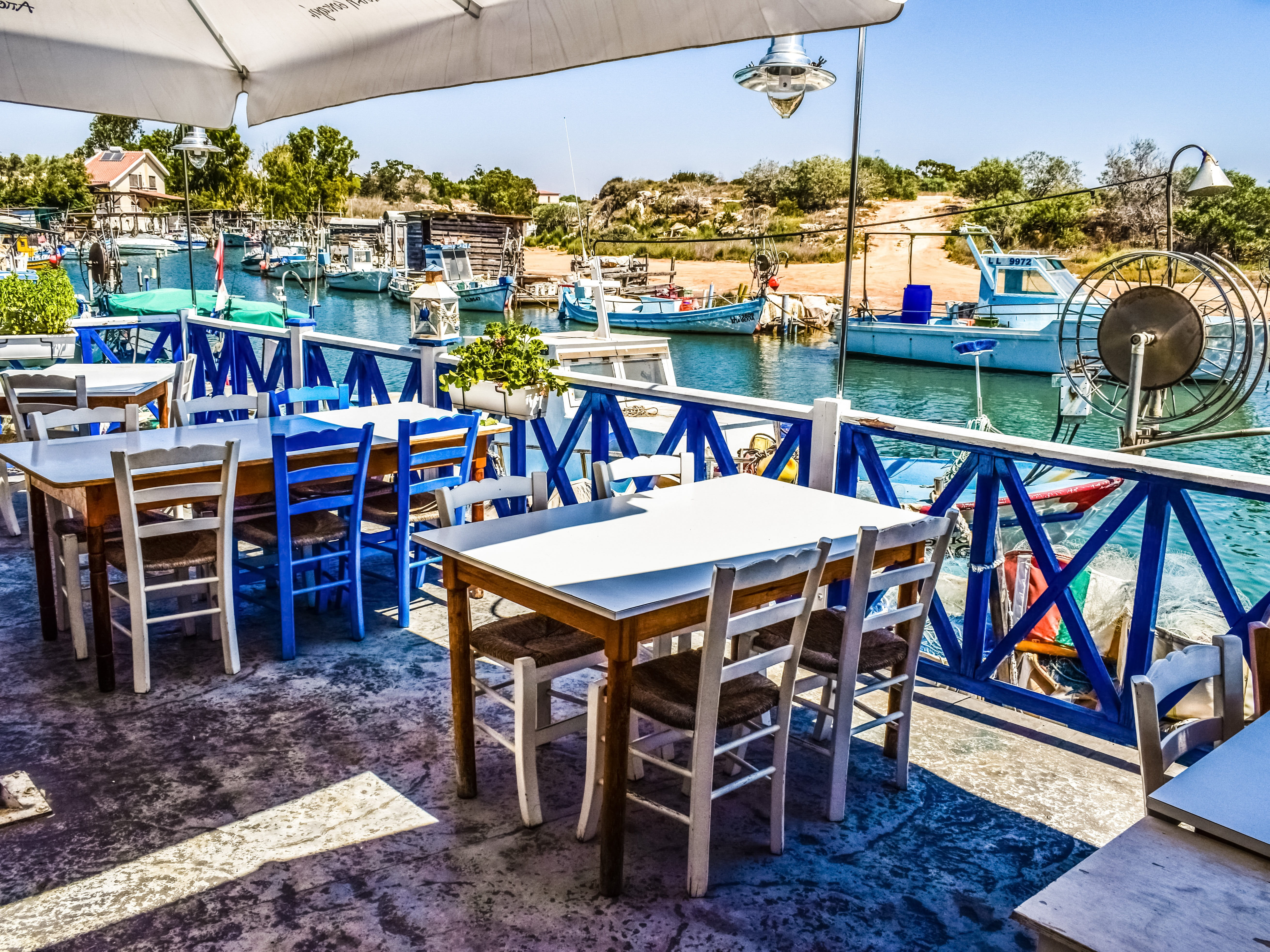 chair, place setting, setting, 5K, outdoors, island, nature, architecture, tree, table, swimming pool, travel destinations, tourism, water, land, mediterranean, HD Wallpaper