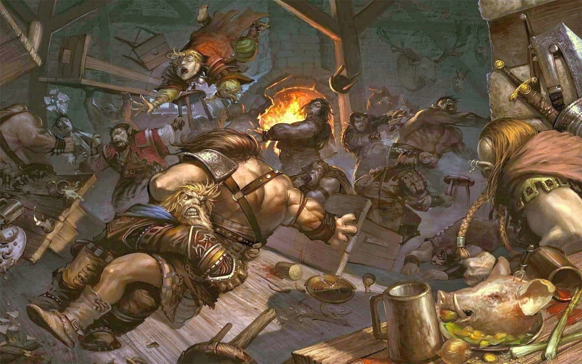 tavern, 1080P, fight, HD Wallpaper