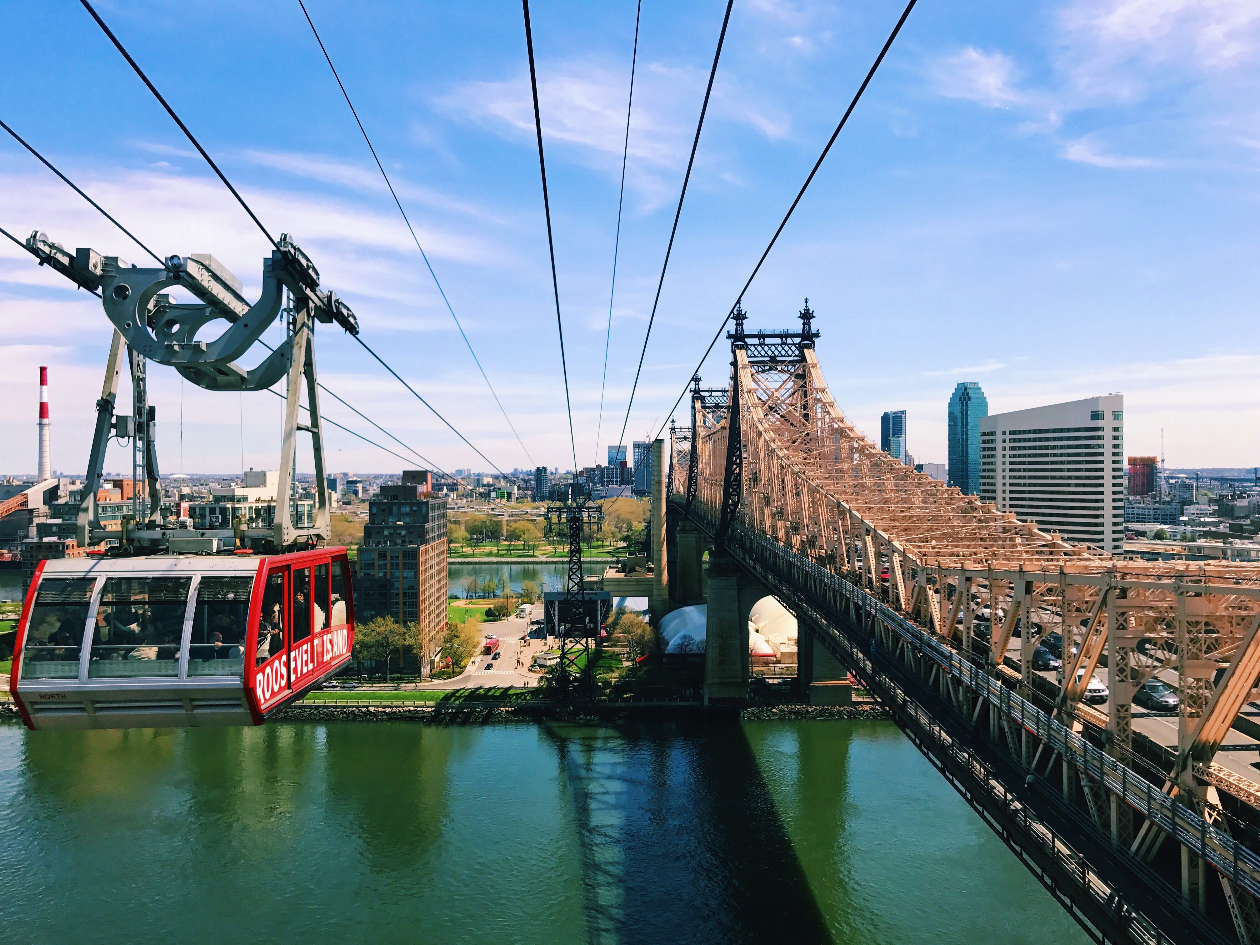 sky, new york, outdoors, city, bridge, transportation, bridge - man made structure, architecture, water, reflection, cable, upper east side, mode of transportation, HD Wallpaper