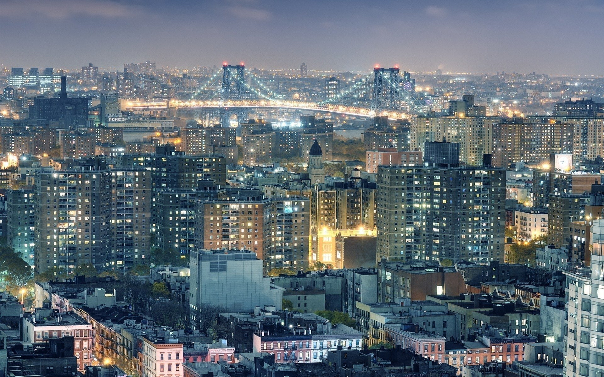 Williamsburg Bridge, Night, Lower East Side, 1080P, USA, New York, Cities, HD Wallpaper