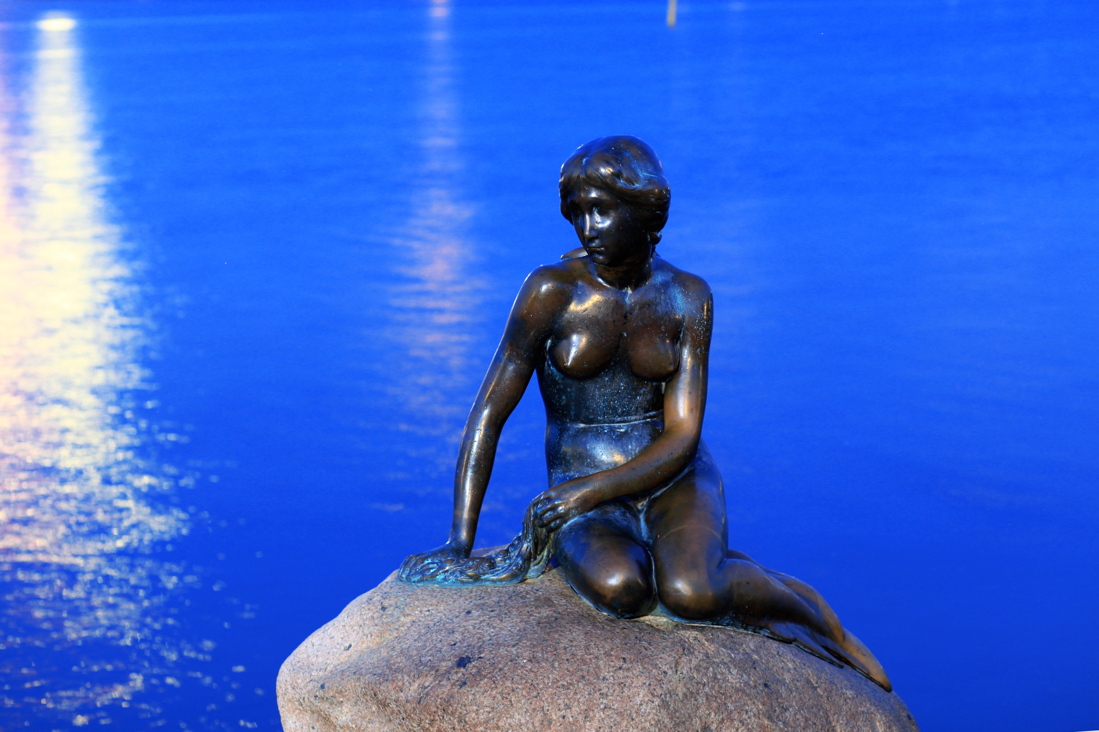 woman, spirituality, buddha, outdoors, no people, buddhism, art and craft, little mermaid, denmark, top, blue, 2K, kobanhavn, copenhagen, religion, sculpture, HD Wallpaper