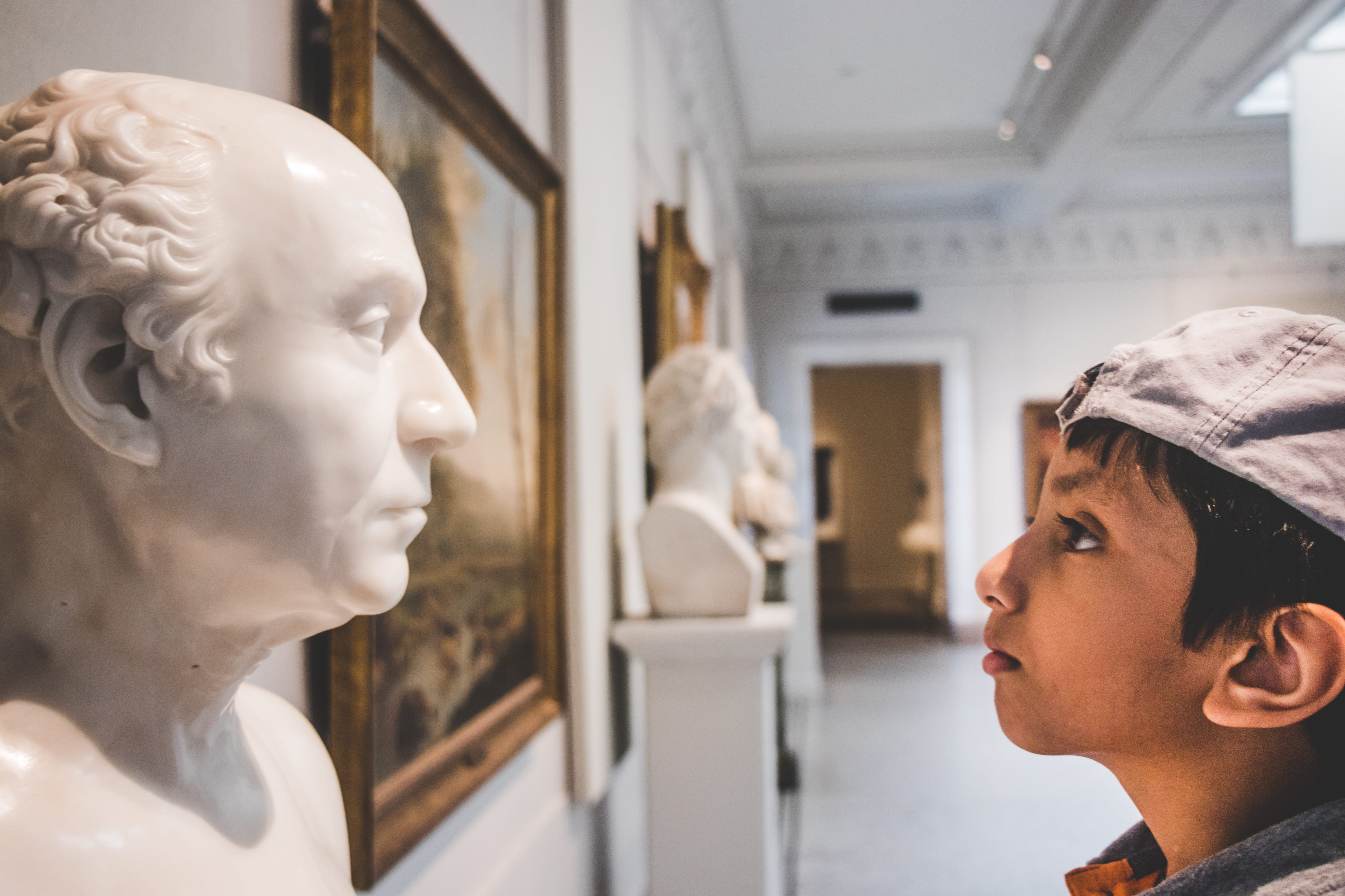 human face, boy, headshot, art museum, side view, looking away, focus on foreground, human representation, statue, 5K, little boy, new orleans, lifestyles, HD Wallpaper