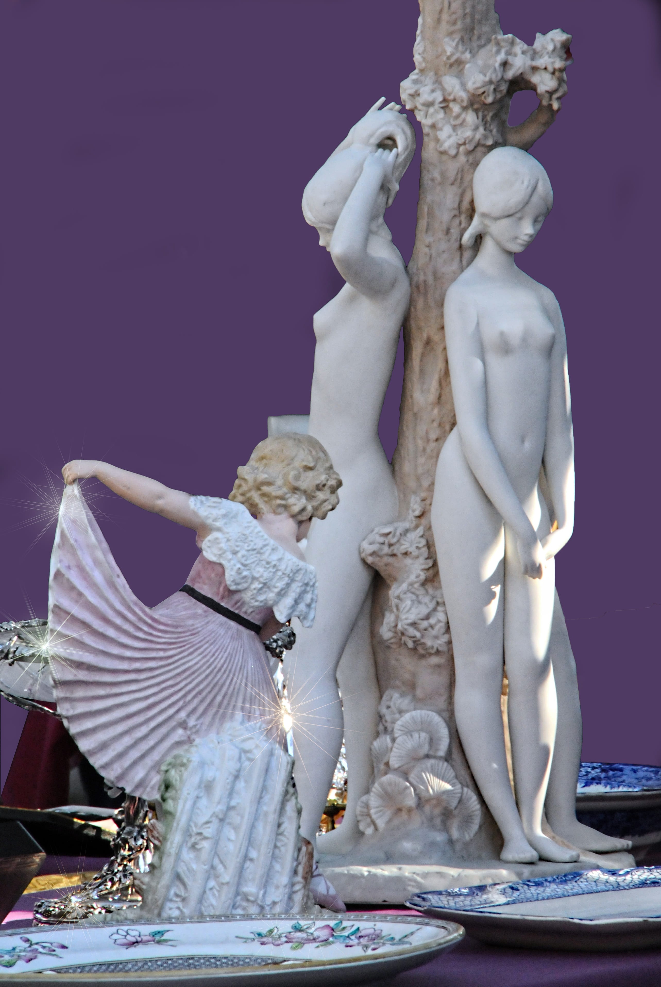 representation, 2K, flea market, little girl, built structure, craft, sculpture, human representation, plate, religion, no people, building, belief, art and craft, Phone HD Wallpaper