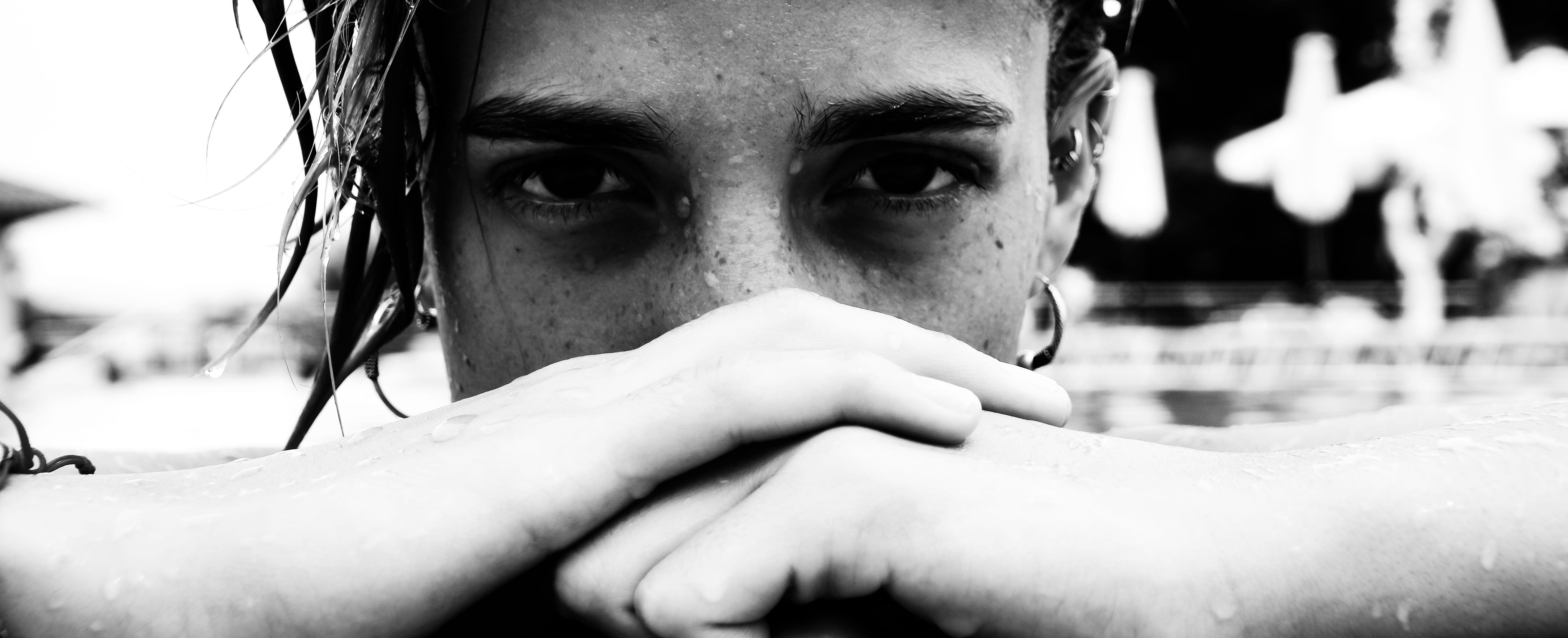 sport, black and white, one person, portrait, wet, girl, body part, human body part, lifestyles, water, summer, real people, emotion, mallorca, hand, spain, HD Wallpaper
