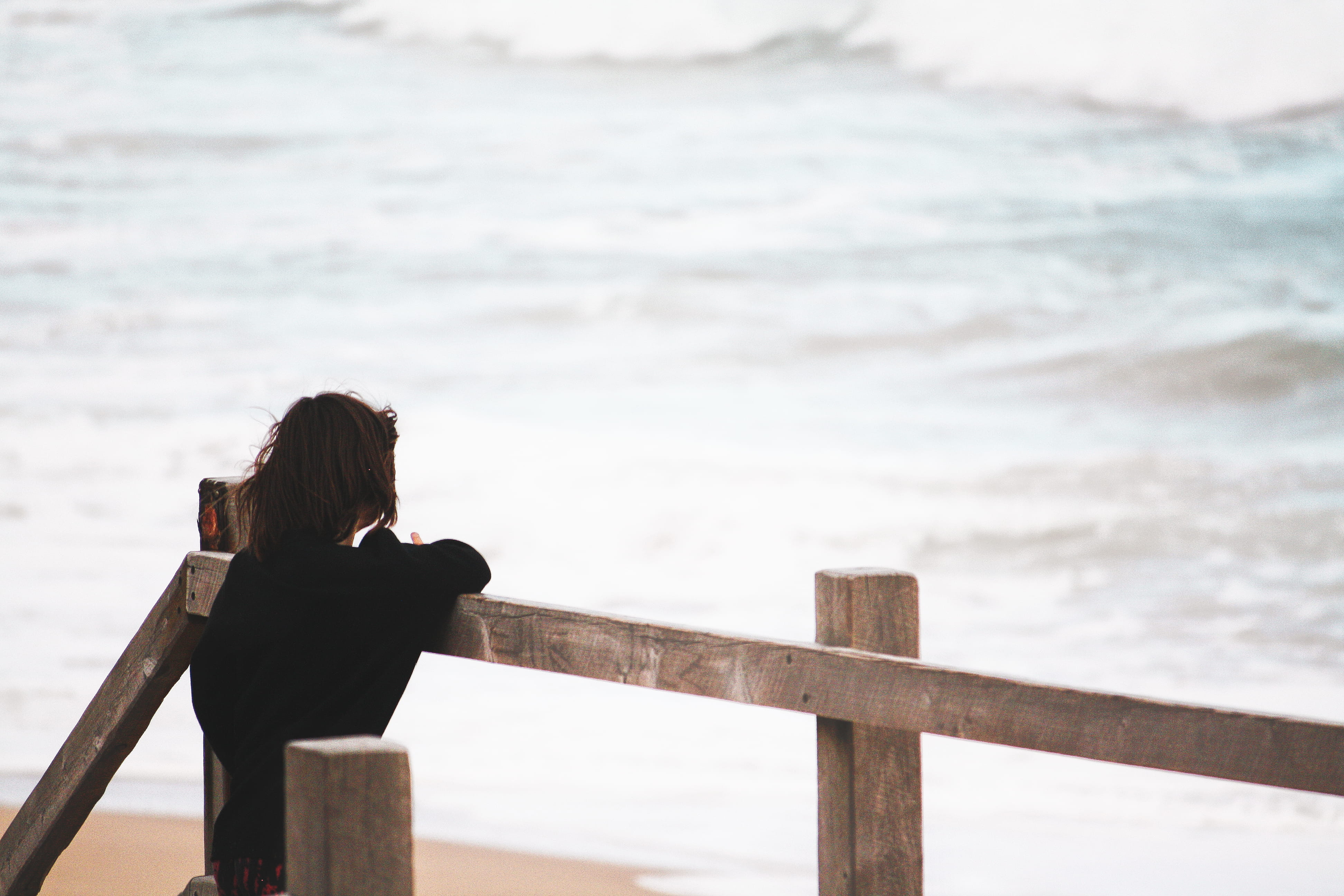 black, looking at view, nature, real people, one person, australia, standing, outdoors, innocent, girl, 4K, rear view, leisure activity, fingal, day, overcast, HD Wallpaper