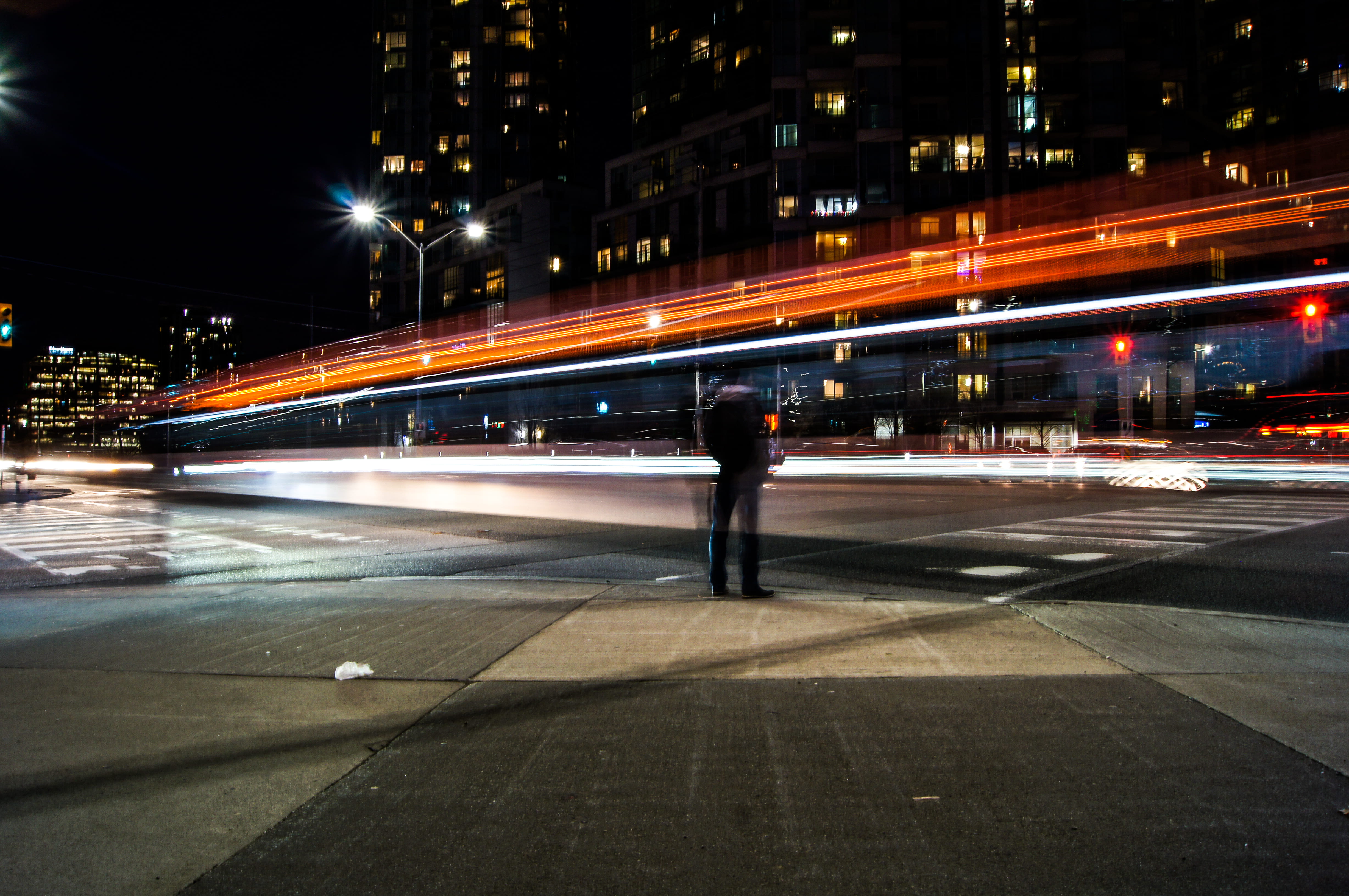 long shutter, street, building exterior, architecture, built structure, mode of transportation, blurred motion, ontario, vehicle light, lapse, nature, outdoors, HD Wallpaper