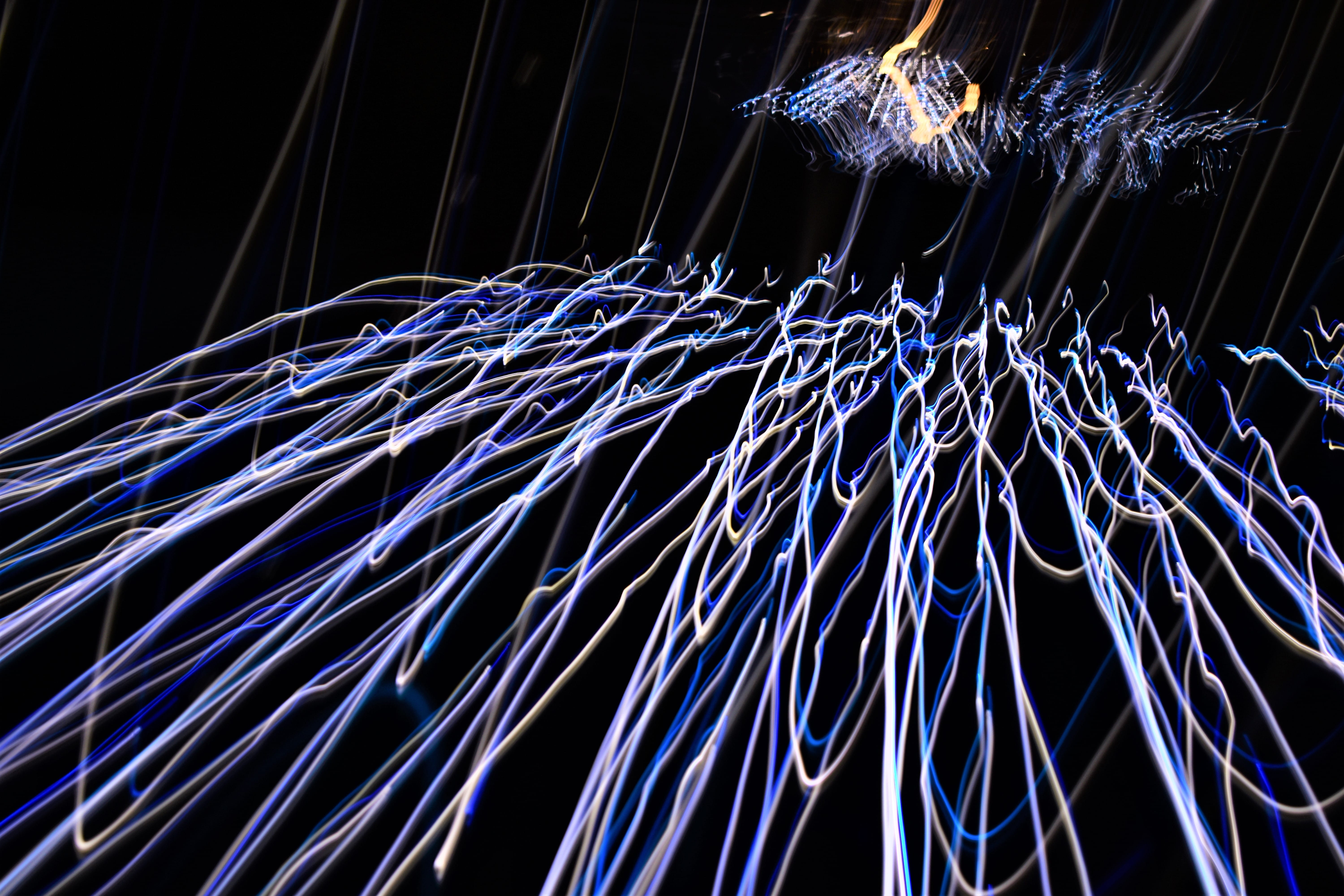 motion, long exposure, streaks, speed, messy, low angle view, 5K, glowing, pattern, light painting, shutter speed, light trail, no people, illuminated, HD Wallpaper