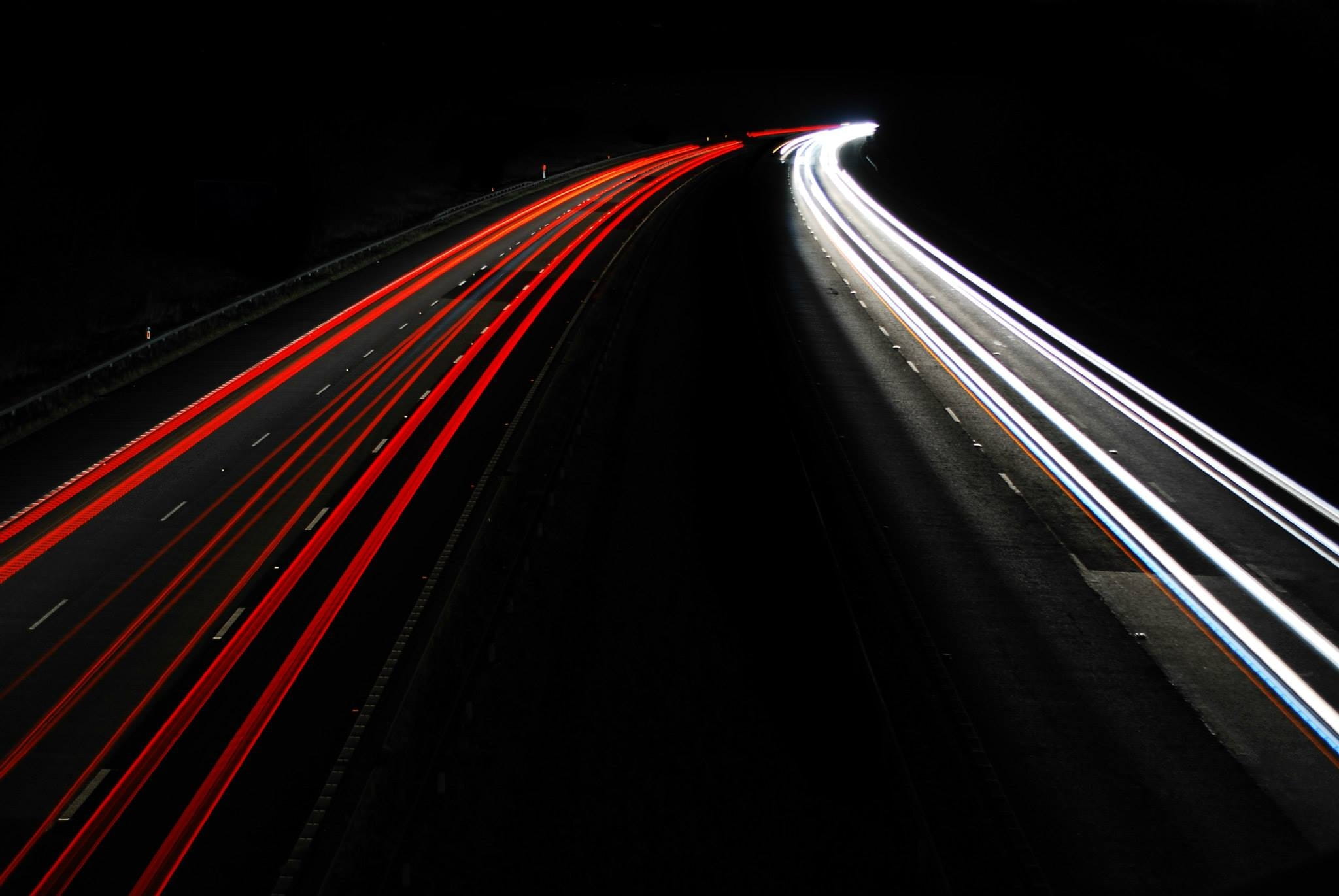 Cars, mode of transportation, road, blurred motion, motion, Light, Trails, red, light trail, no people, highway, transportation, black background, long exposure, HD Wallpaper
