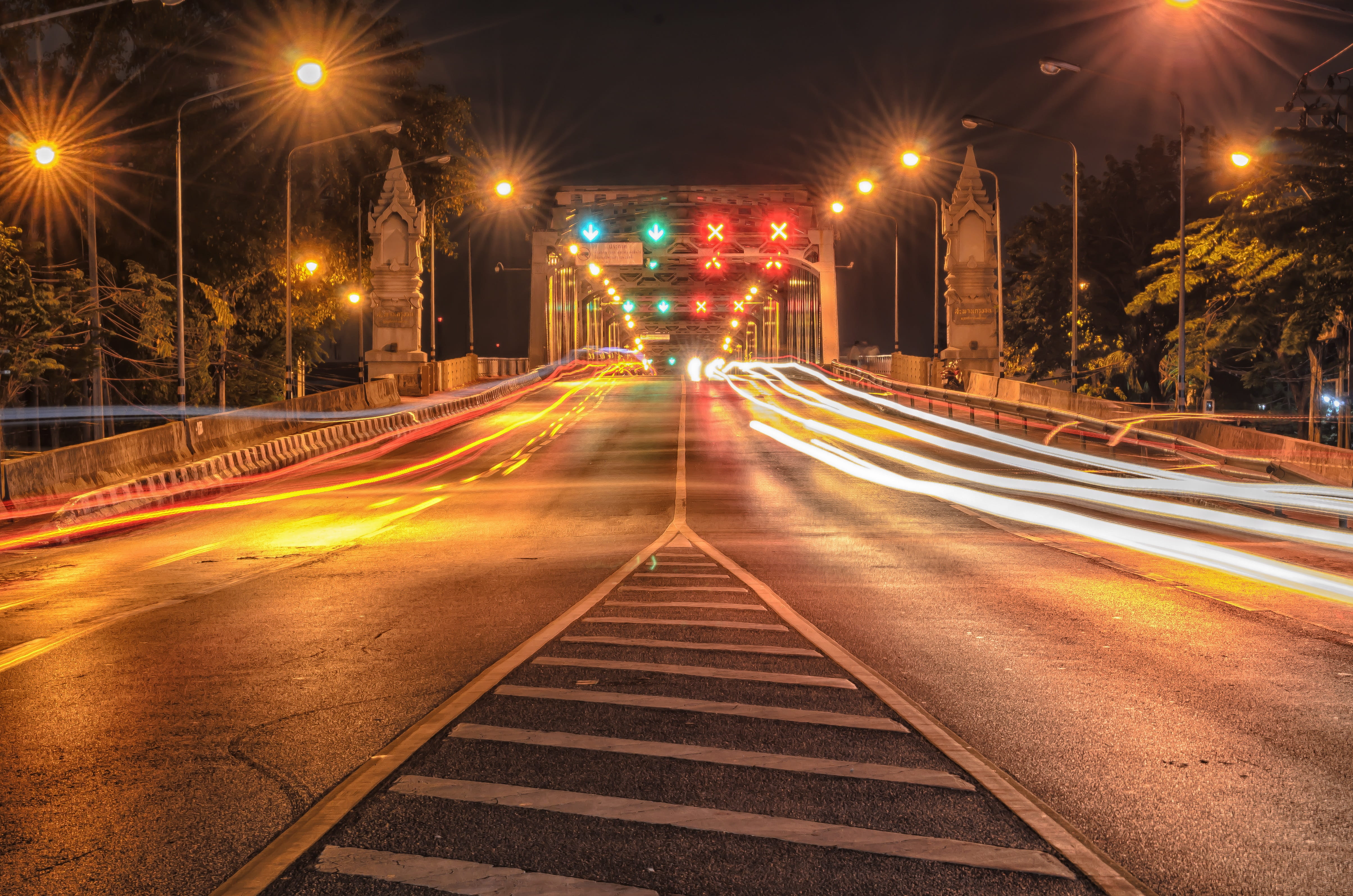 illuminated, street light, light trail, lighting equipment, speed, no people, the way forward, motion, slow shutter, direction, light, transportation, bridge construction long exposure, HD Wallpaper