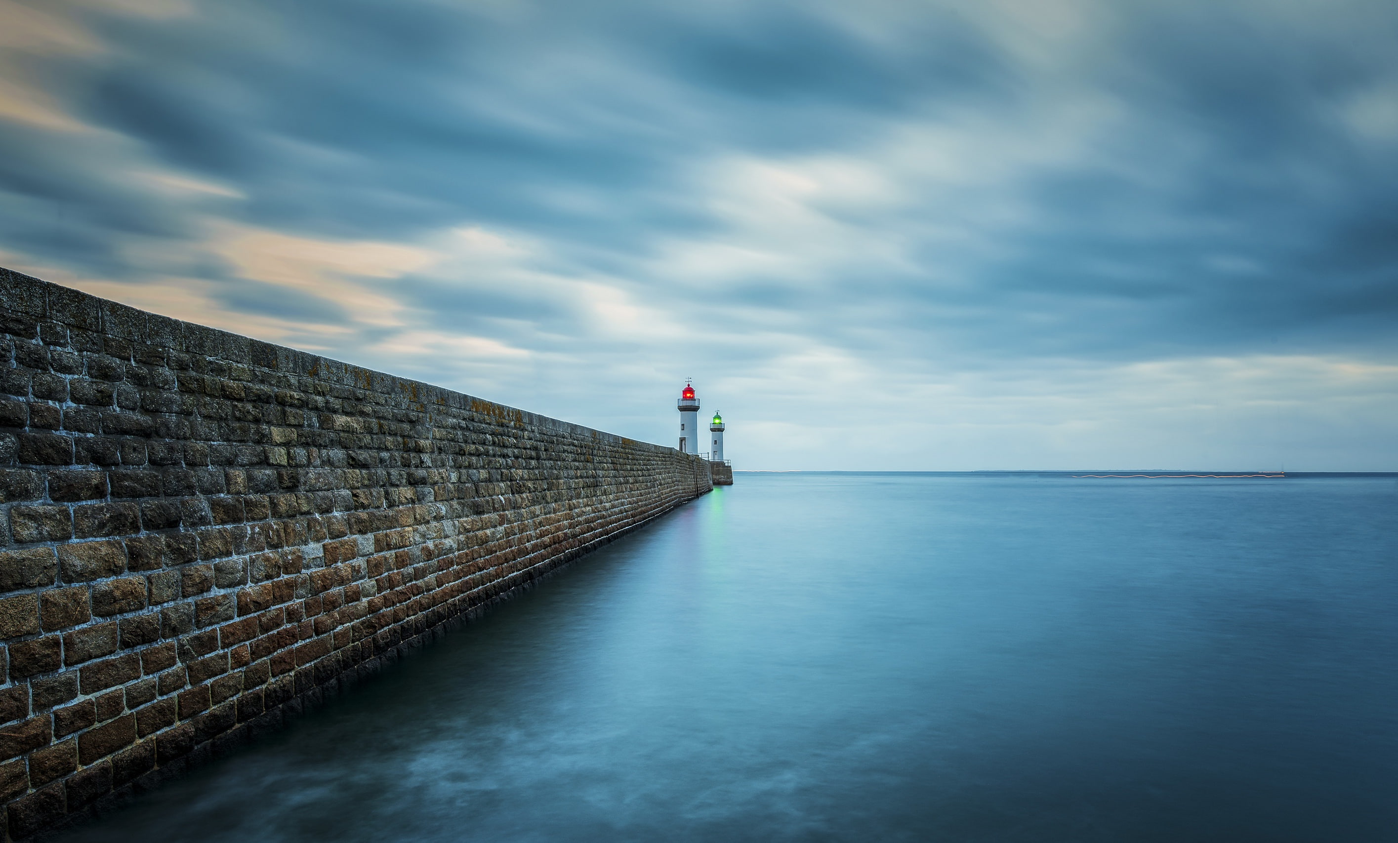 wall, outdoors, sea, guidance, blue, scenics - nature, no people, architecture, water, tower, stone wall, motion blur, beauty in nature, lighthouse, horizon over water, HD Wallpaper