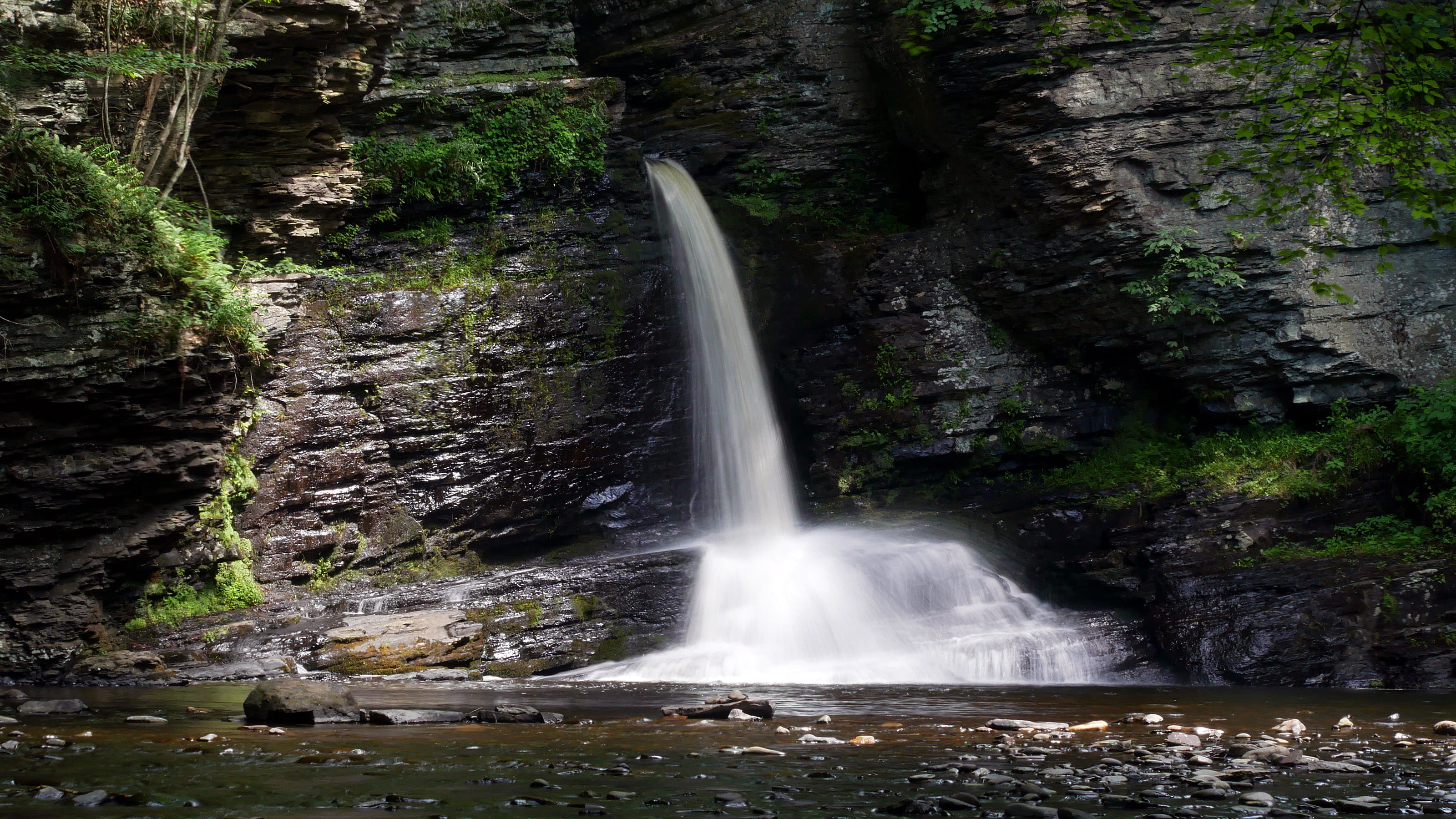 flowing, falls, rock - object, deer, george, scenics - nature, falling water, images of waterfalls, creek, delaware gap, outdoors, nature pictures, childs, HD Wallpaper