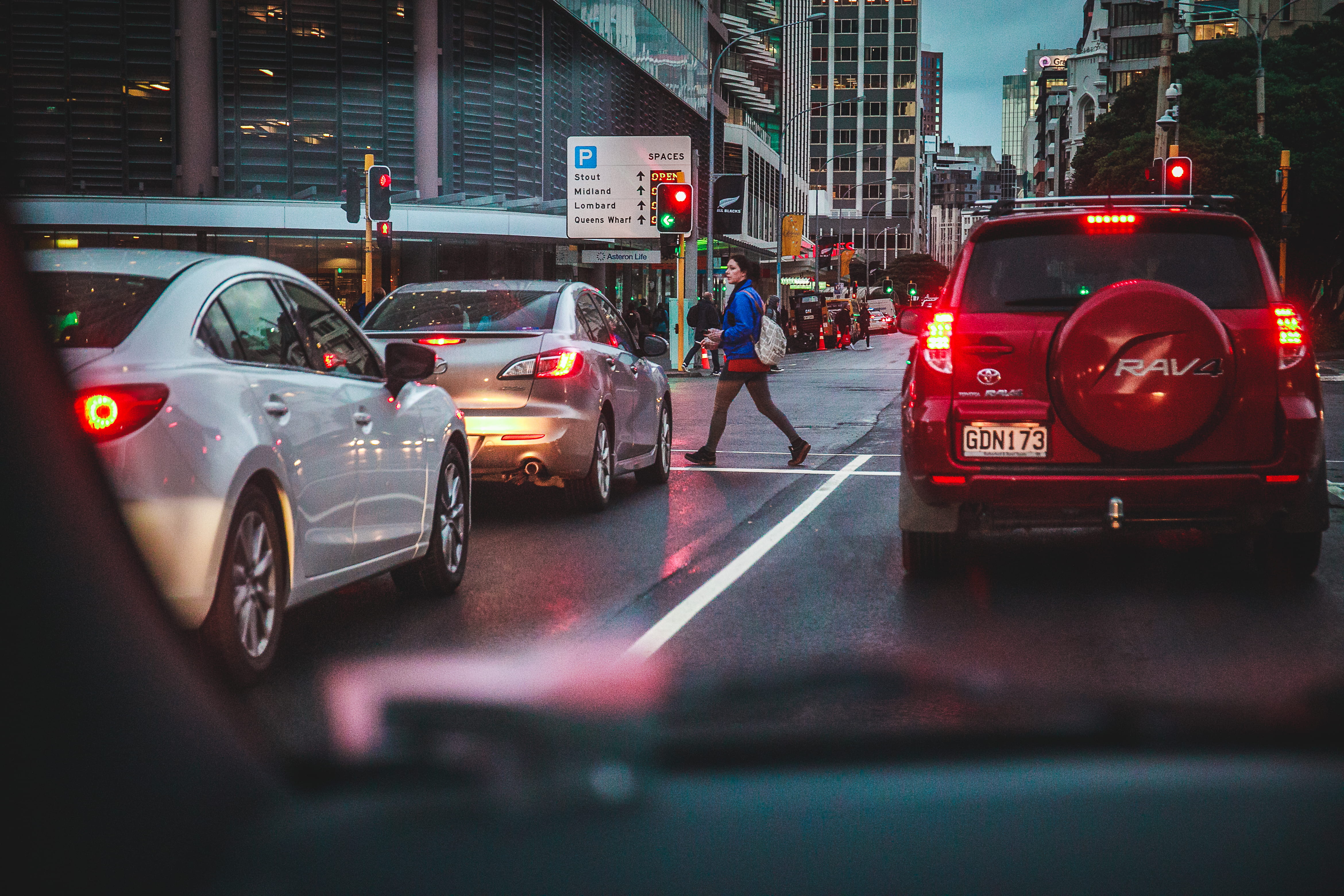 person, 4K, building exterior, architecture, toyota, crossing the road, transportation, safety, security, outdoors, crosswalk, car, men, motion, rav4, HD Wallpaper