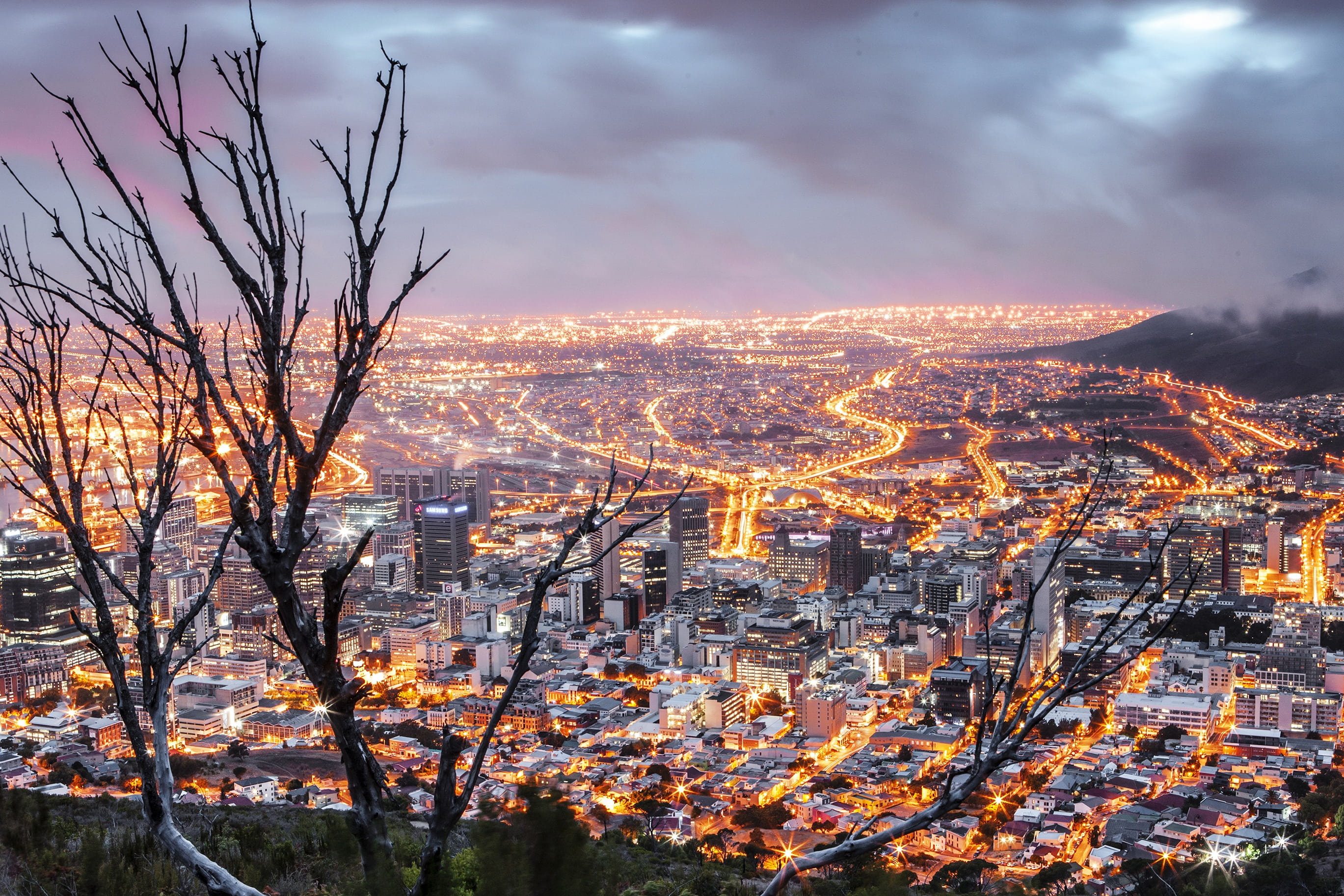 landscape, building exterior, winter, morning, no people, outdoors, south africa, high angle view, sky, plant, traffic, cape town, nature, tree, architecture, HD Wallpaper