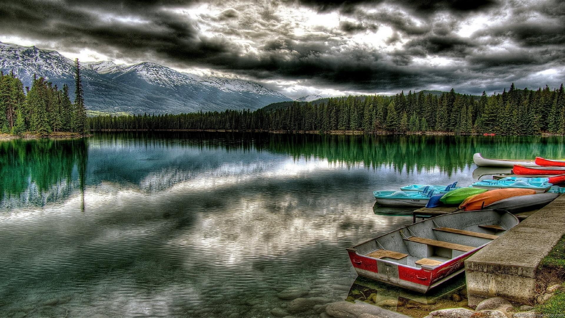 forest, nature and landscapes, 1080P, playground, hdr, lake, summer, great, boats, clouds, HD Wallpaper