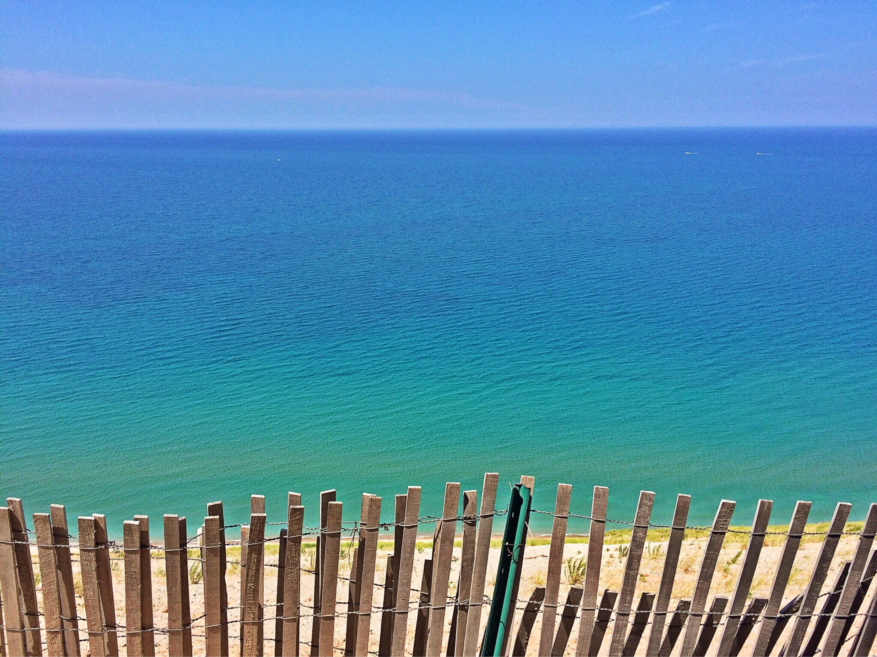 blue, scenics - nature, lakes, sea, horizon over water, clear sky, fence, horizon, United States, summer, landscapes, water, nature, day, vacations, no People, HD Wallpaper