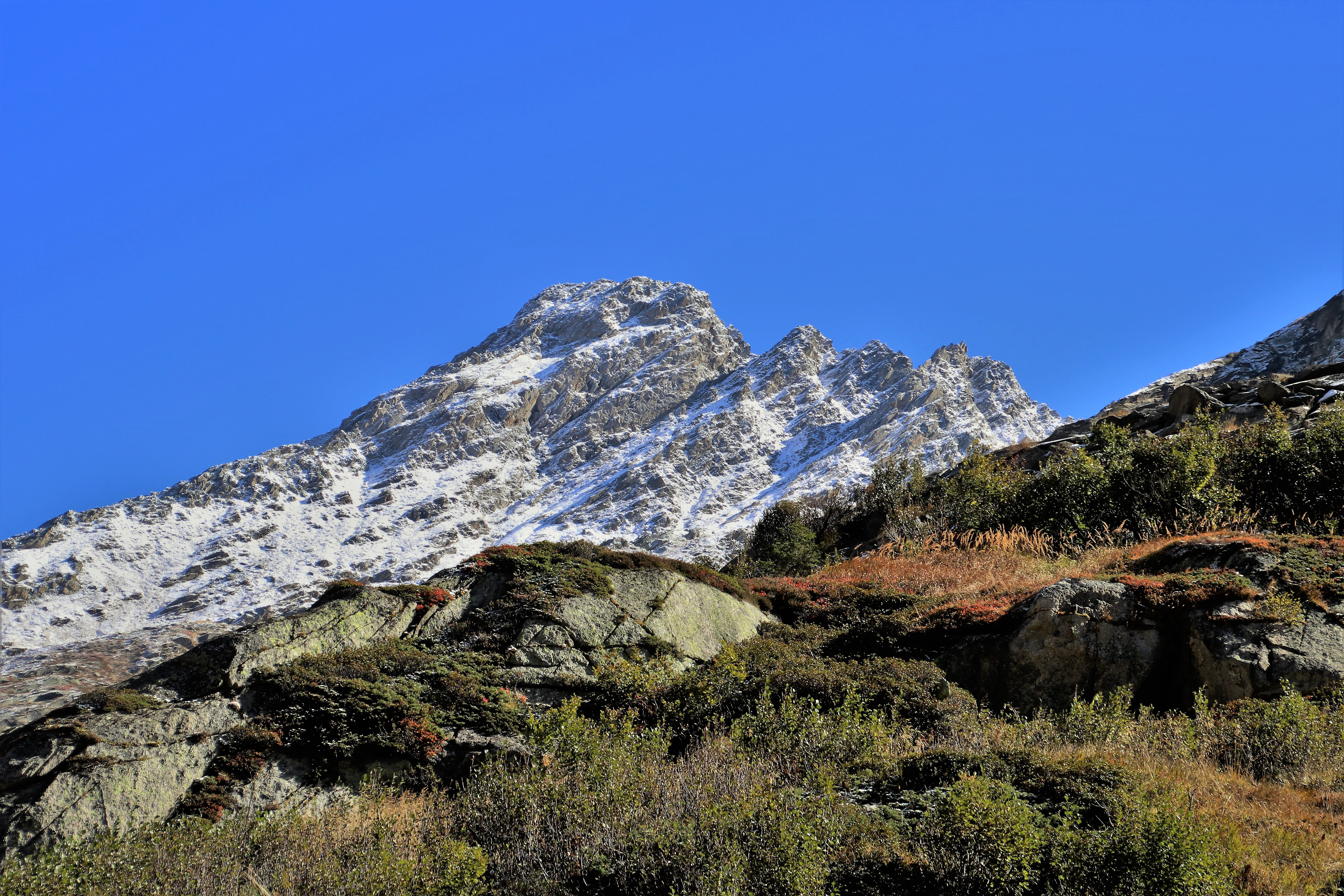 panorama, outdoors, no people, mountain peak, snow, tranquility, day, nature, blue, mountain, the prospect of, the stage, solid, tree, rock - object, mountain range, HD Wallpaper