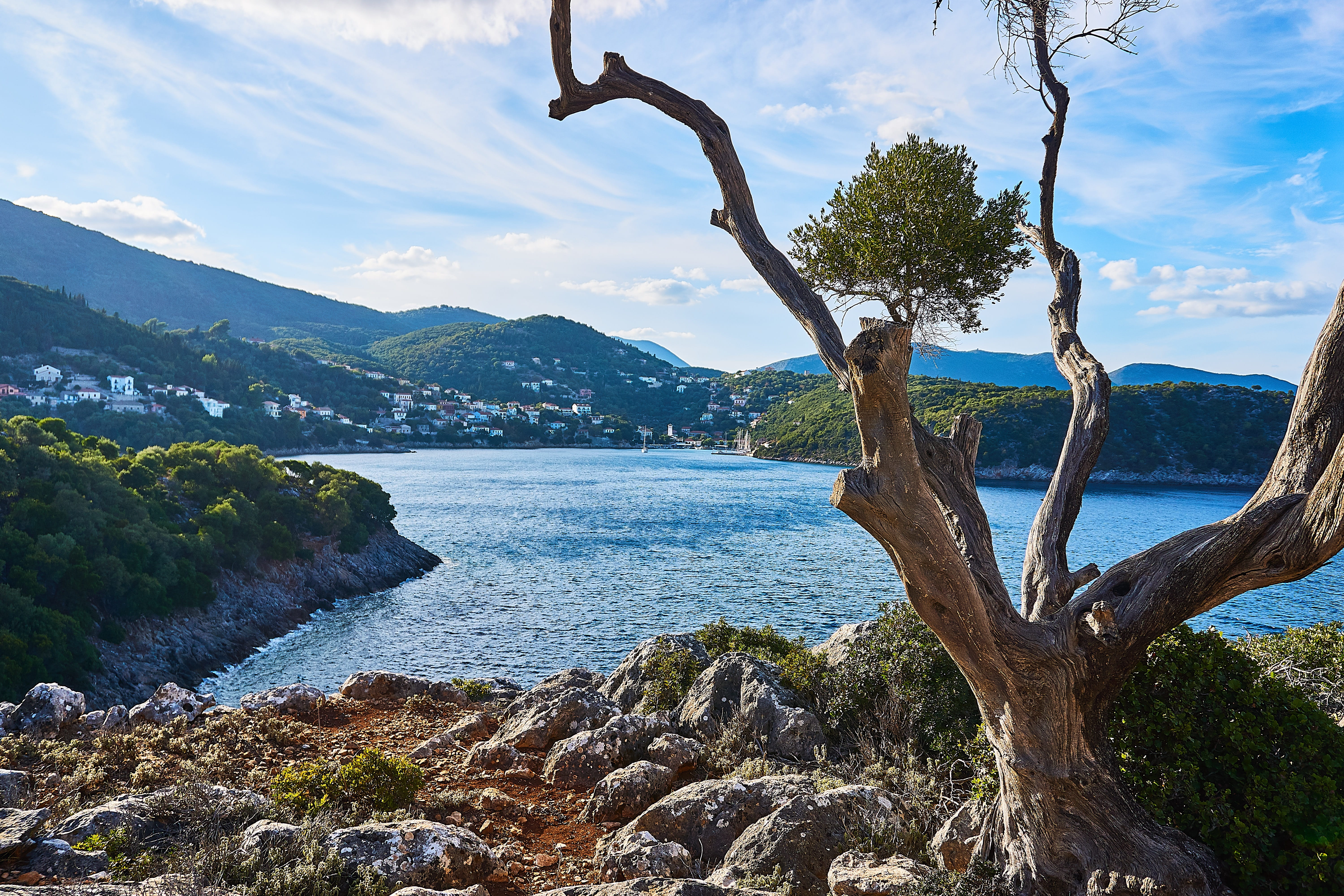 nature, tranquil scene, no people, island, mediterranean, atmospheric, day, land, greece, beauty in nature, non-urban scene, architecture, mountain, port, HD Wallpaper