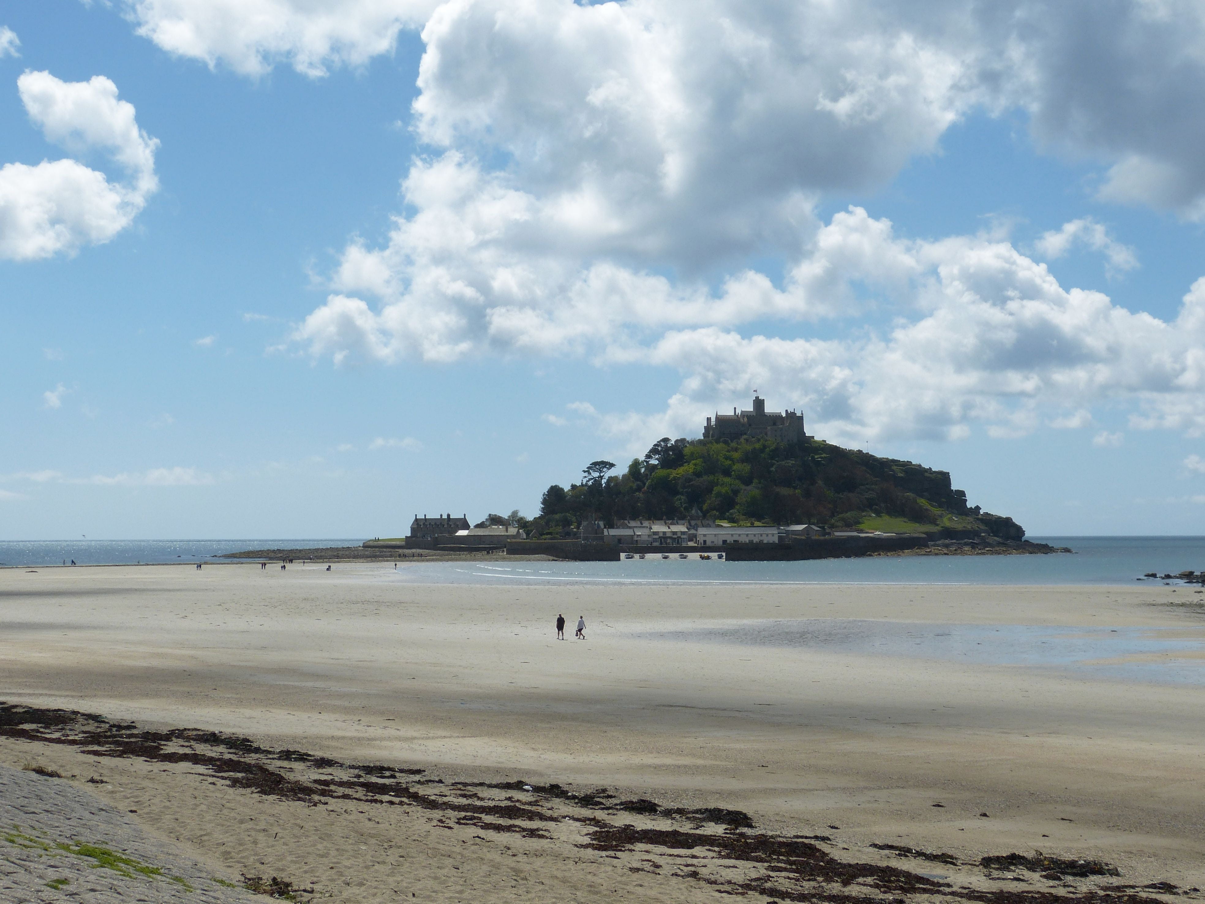 england, beach, outdoors, historically, non-urban scene, tranquility, cloud - sky, island, clouds, sea, mount, no people, atlantic, land, cornwall, ebb, HD Wallpaper