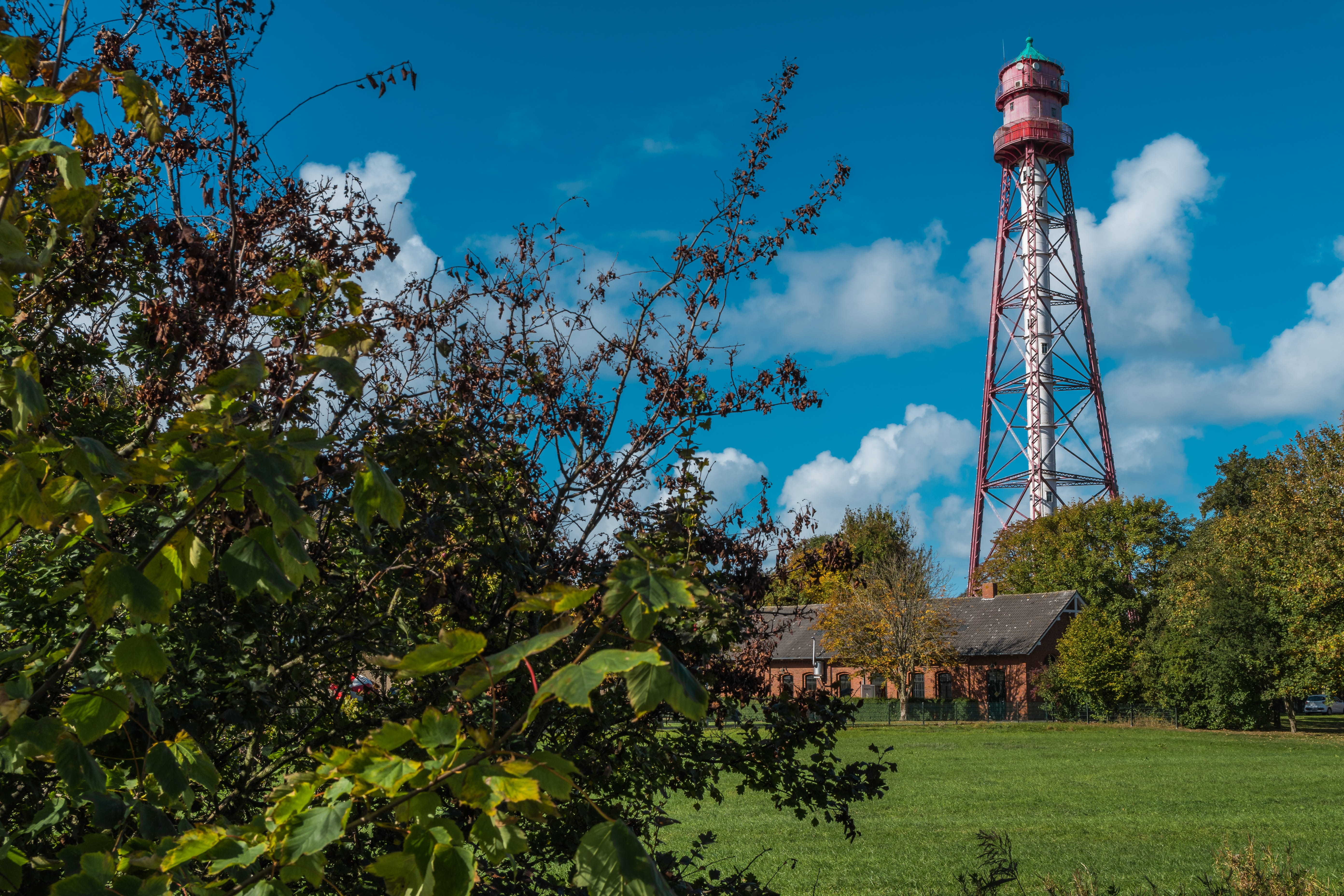 plant, tower, daymark, krummhörn, building exterior, blue, east frisia, east, germany, north sea, cloud - sky, monument, tourism, land, nature, water, no people, HD Wallpaper