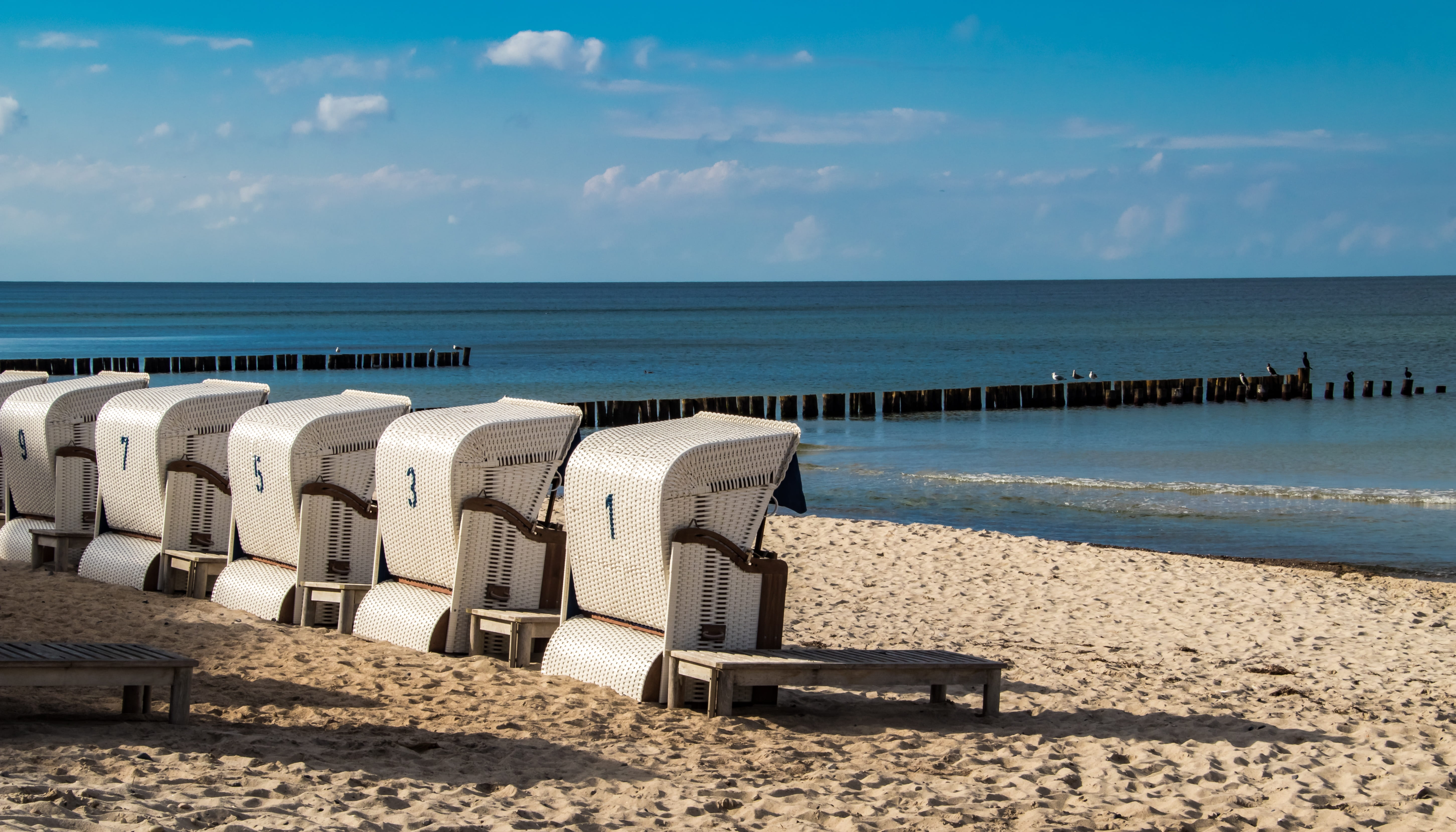 sky, mecklenburg western pomerania, baltic sea, hooded beach chair, beauty in nature, sea, seat, scenics - nature, land, heiligendamm, tranquil scene, dune, HD Wallpaper