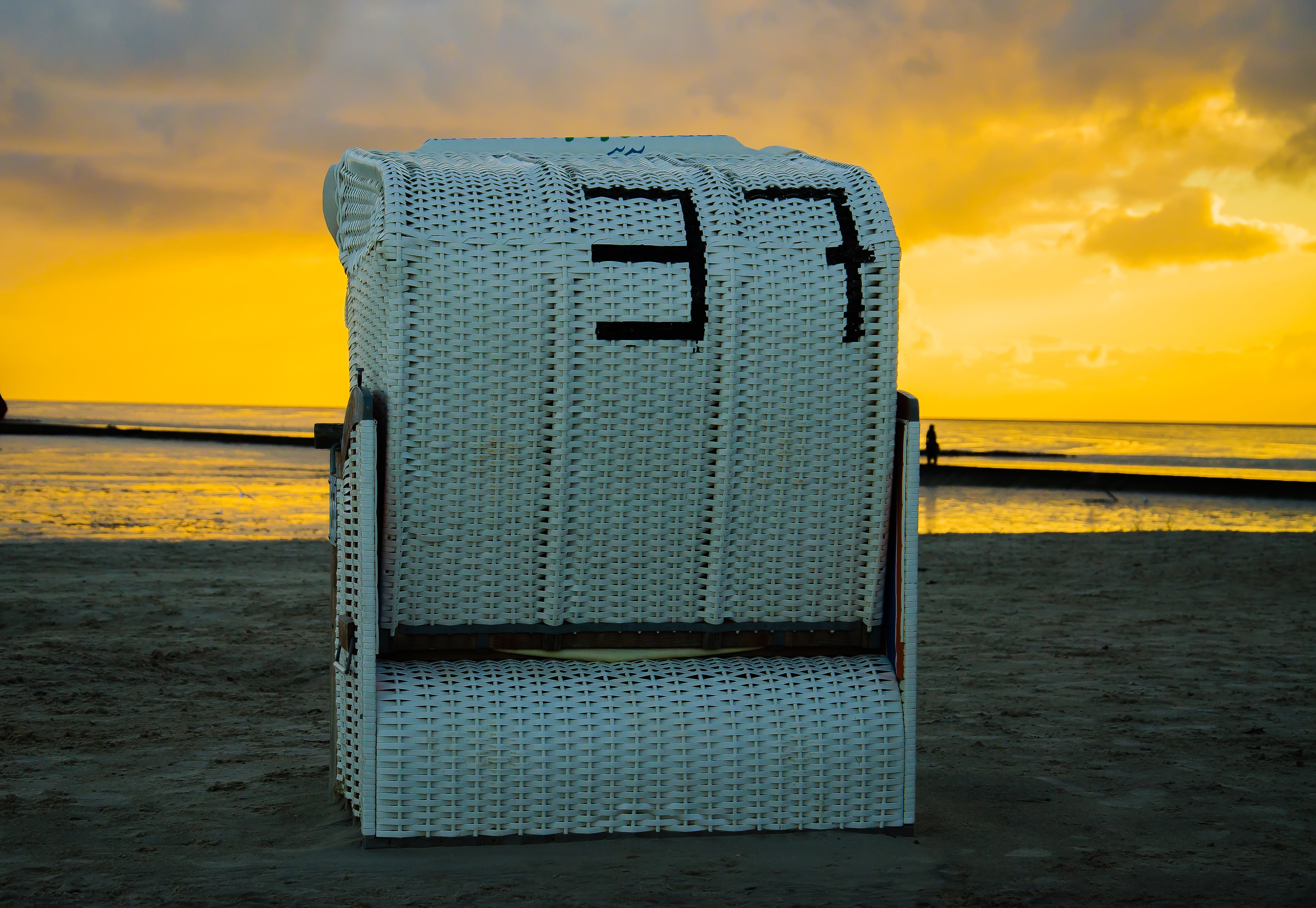 orange color, wicker, holiday, beauty in nature, water, beach chair, silent, landscape, north sea, sandy, outdoors, nature reserve, case, white, beautiful beach, HD Wallpaper