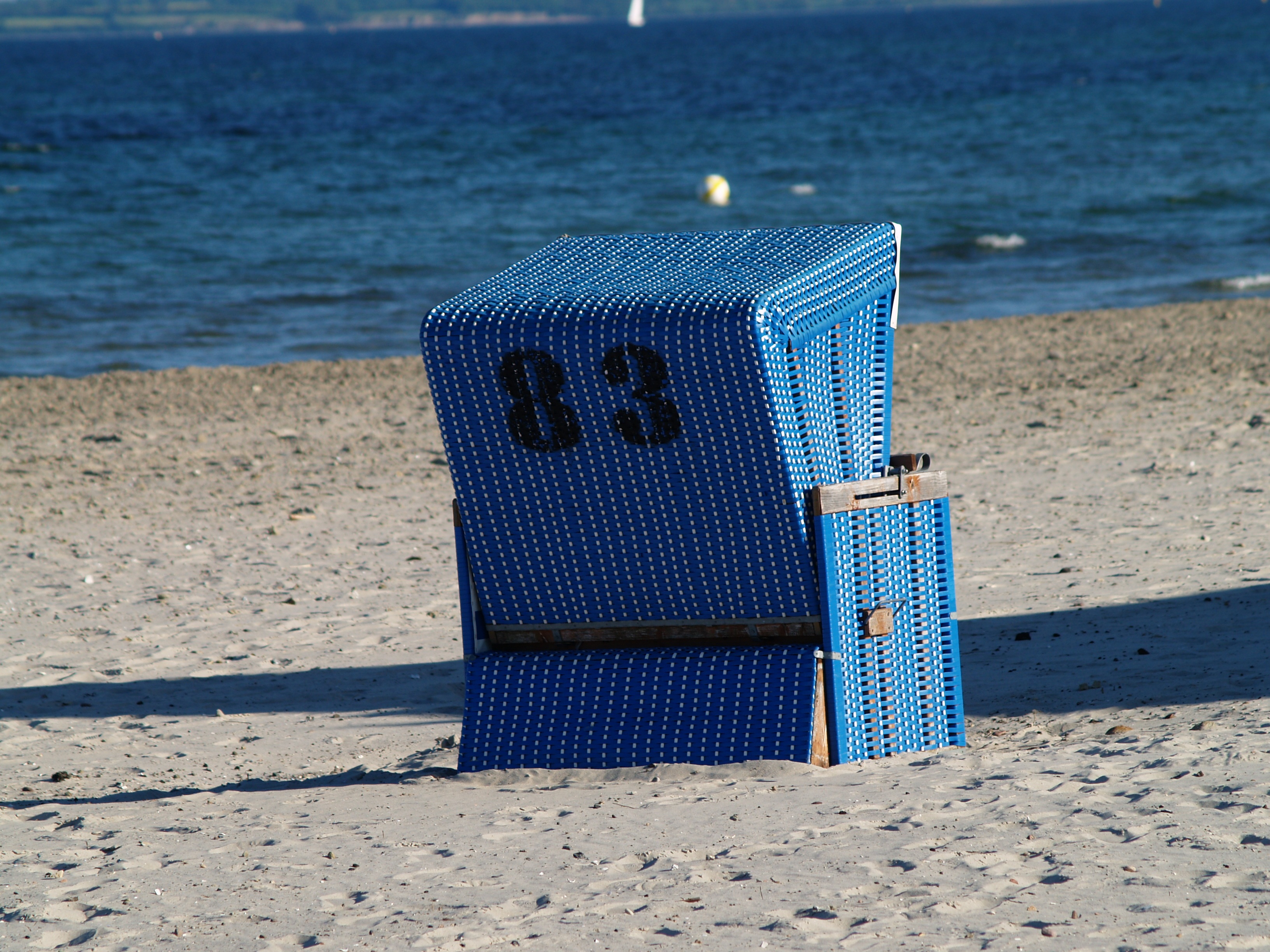 sand, sunlight, summer, number, hooded beach chair, blue, focus on foreground, tranquility, chair, outdoors, absence, baltic sea, day, beach, nature, vacations, HD Wallpaper