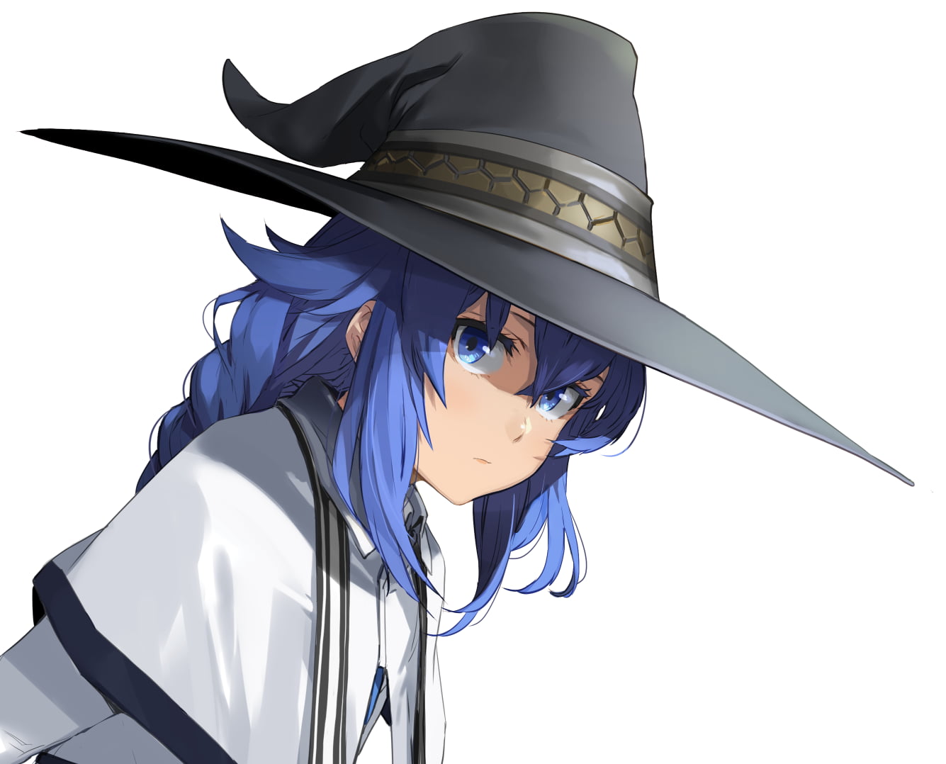fan art, blushing, loli, standing, Roxy Migurdia (Mushoku Tensei), Mushoku Tensei, witch hat, solo, blue hair, anime girls, blue eyes, witch, 2D, simple background, HD Wallpaper