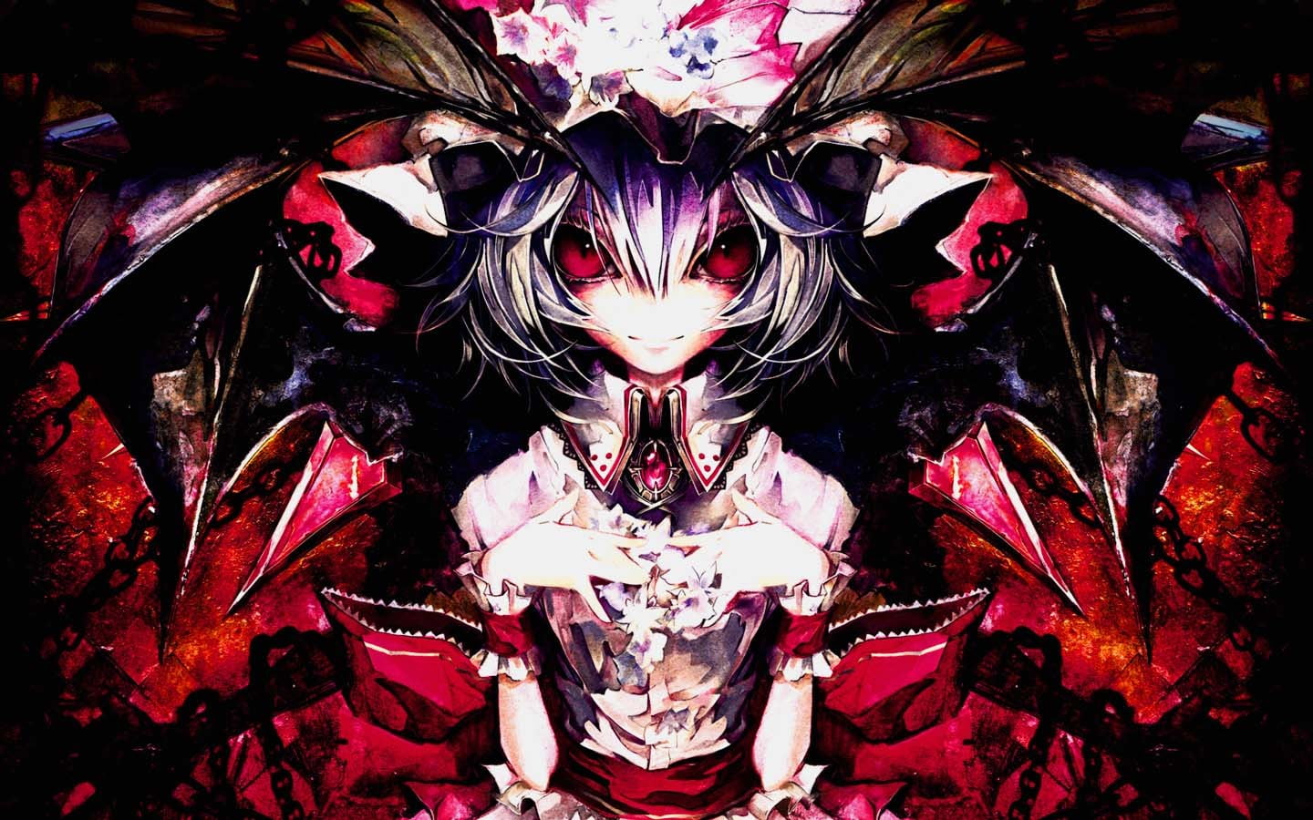 animal skull, real people, fear, looking at camera, Touhou, indoors, close-up, horror, anime, portrait, front view, character, Flandre Scarlet, animal body part, HD Wallpaper