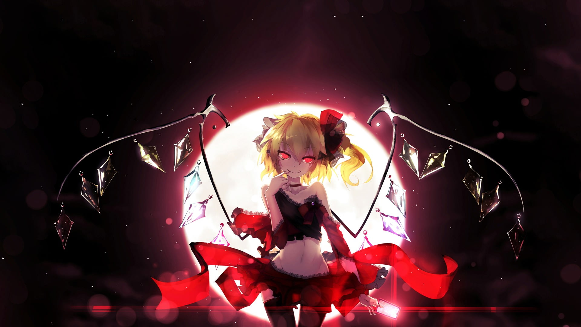 haired, stage, character, one person, red, Touhou, women, microphone, arts culture and entertainment, young women, night, blond hair, anime, yellow, singing, HD Wallpaper
