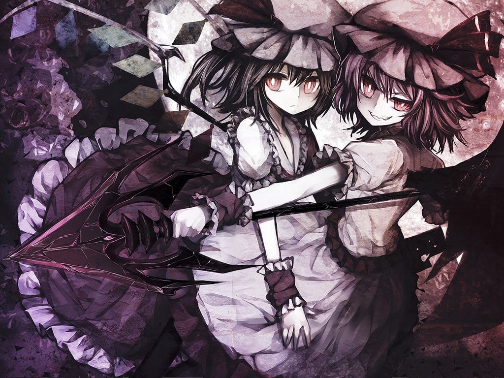 anime girls, 480P, anime, Flandre Scarlet, Touhou, monochrome, Remilia Scarlet, HD Wallpaper