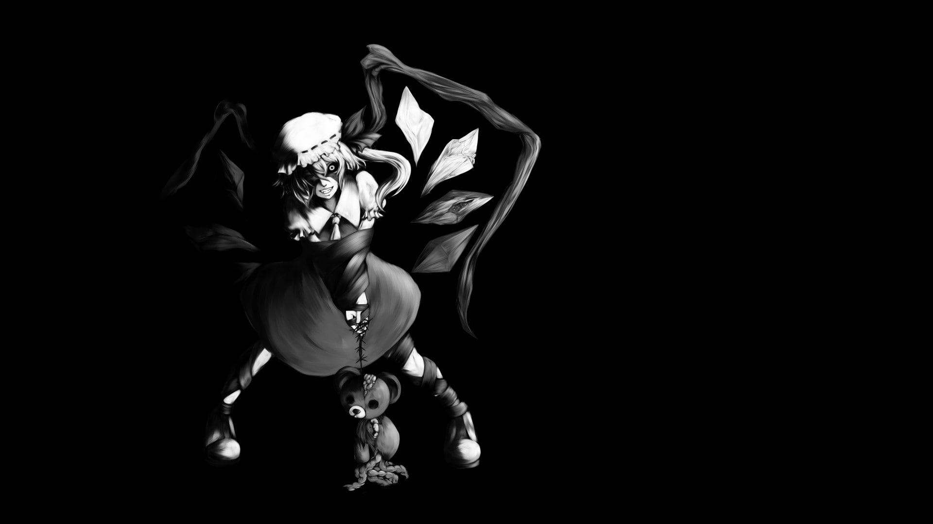 indoors, one person, studio shot, cut out, young adult, young women, dancing, 1080P, arts culture and entertainment, Touhou, full length, dark, black background, HD Wallpaper
