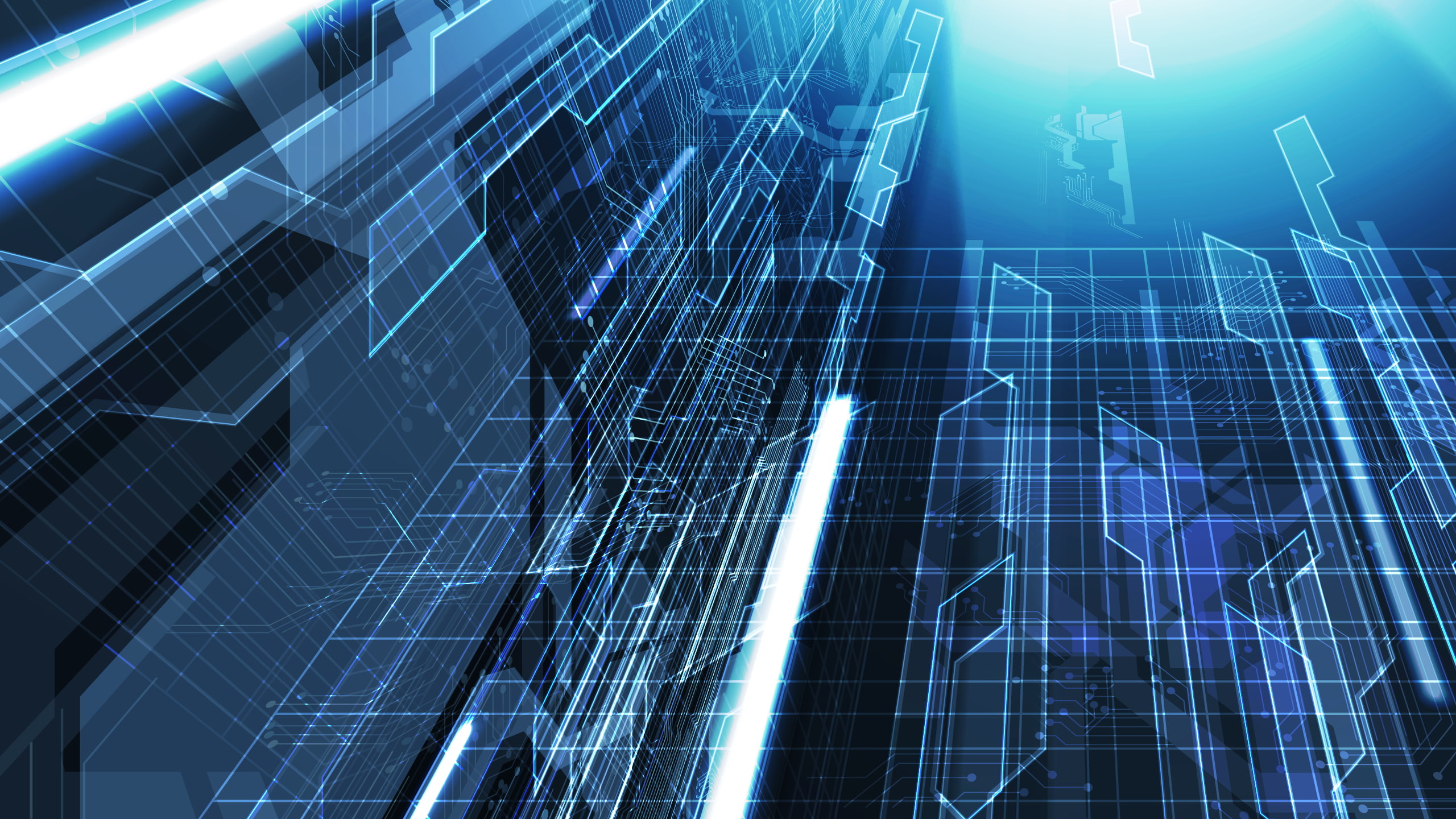 blue, 2K, geometry, lines, abstract, electricity, CGI, digital art, HD Wallpaper