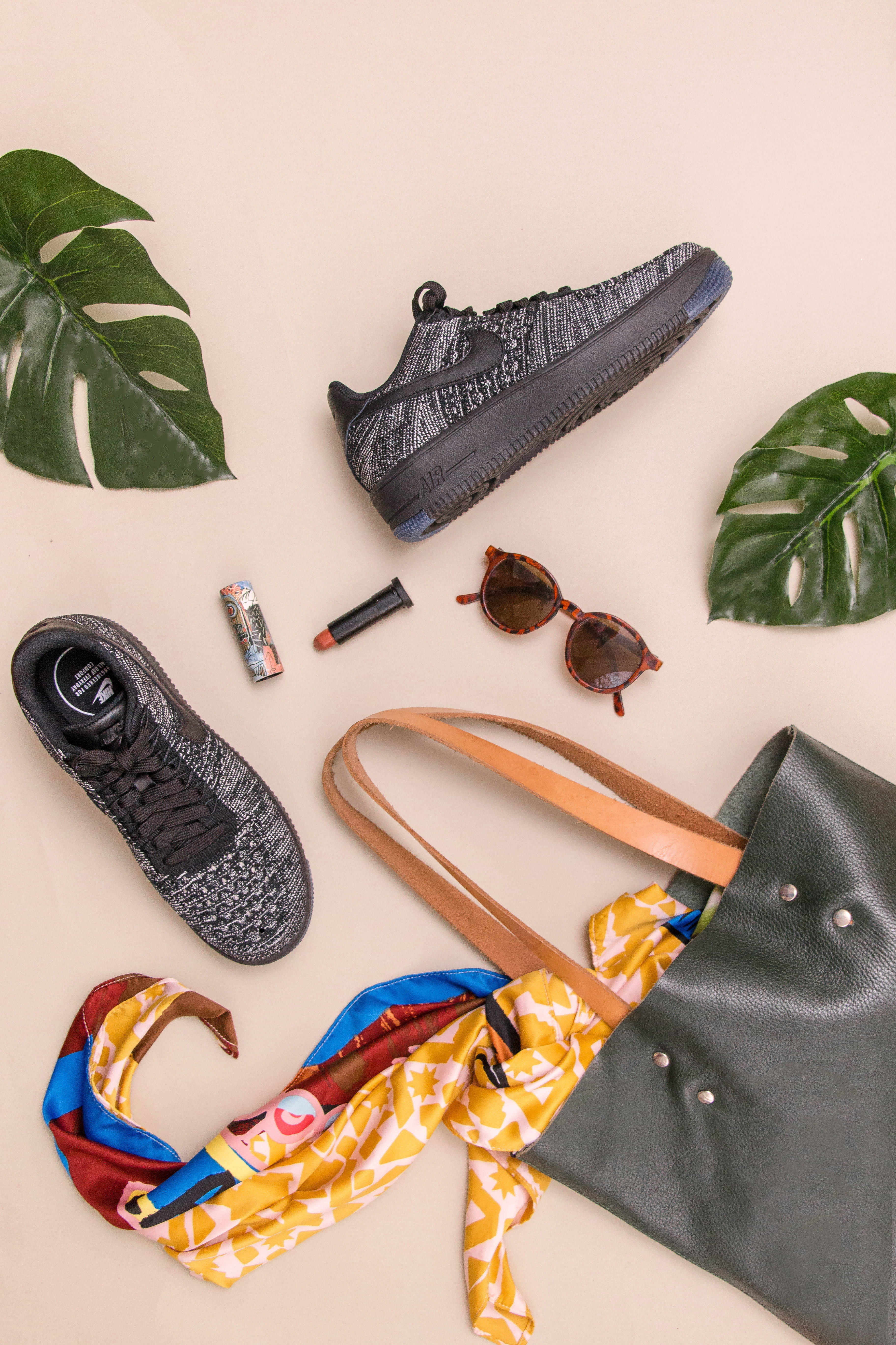 group of objects, leather, surface, variation, studio shot, black color, beside, flatlay, beige, tool, nike, choice, close-up, bag, indoors, still life, Phone HD Wallpaper