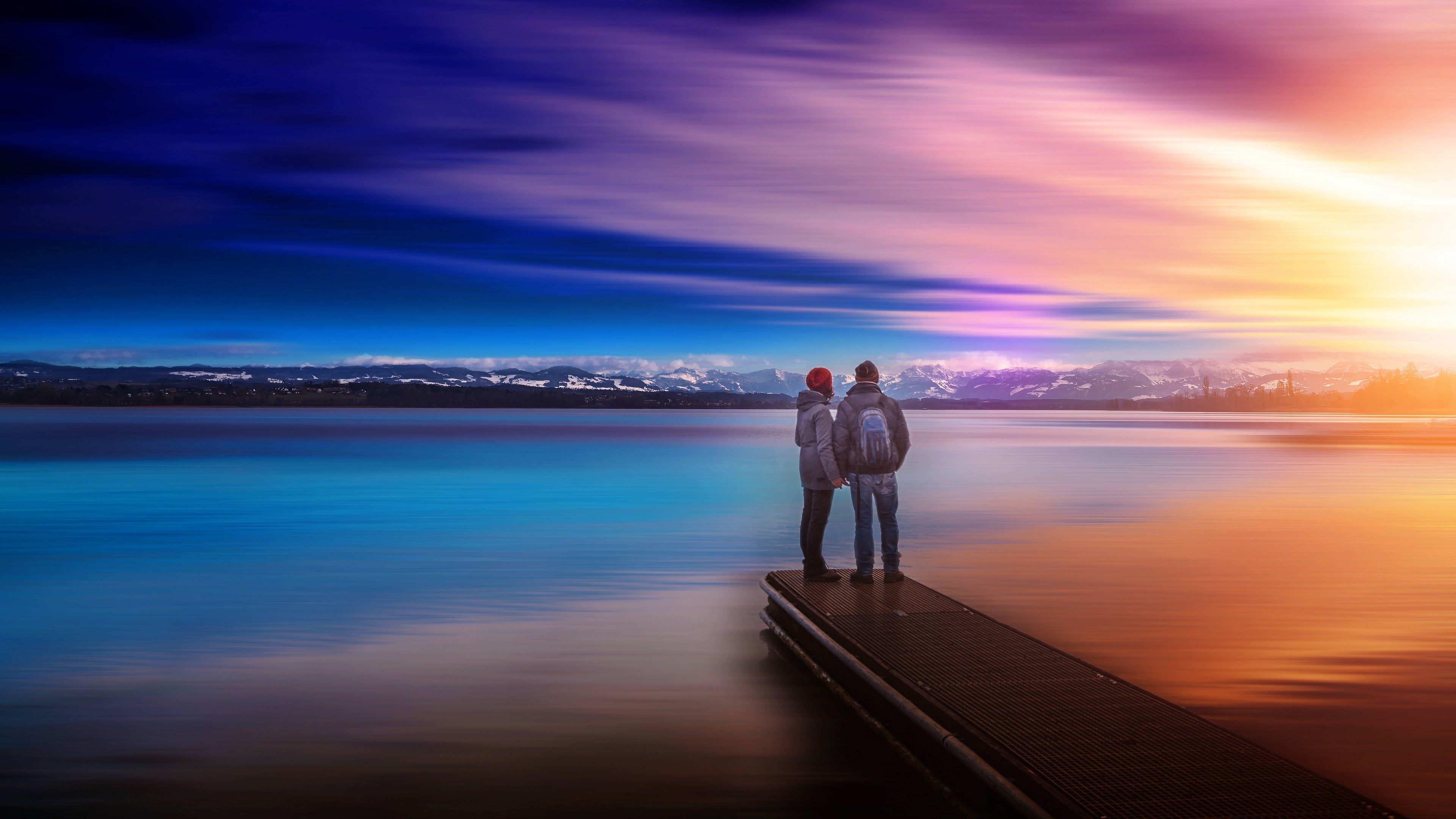 scenics - nature, tranquility, togetherness, lake, couple, people, two people, heterosexual couple, mature men, men, standing, women, water, nature, s, HD Wallpaper