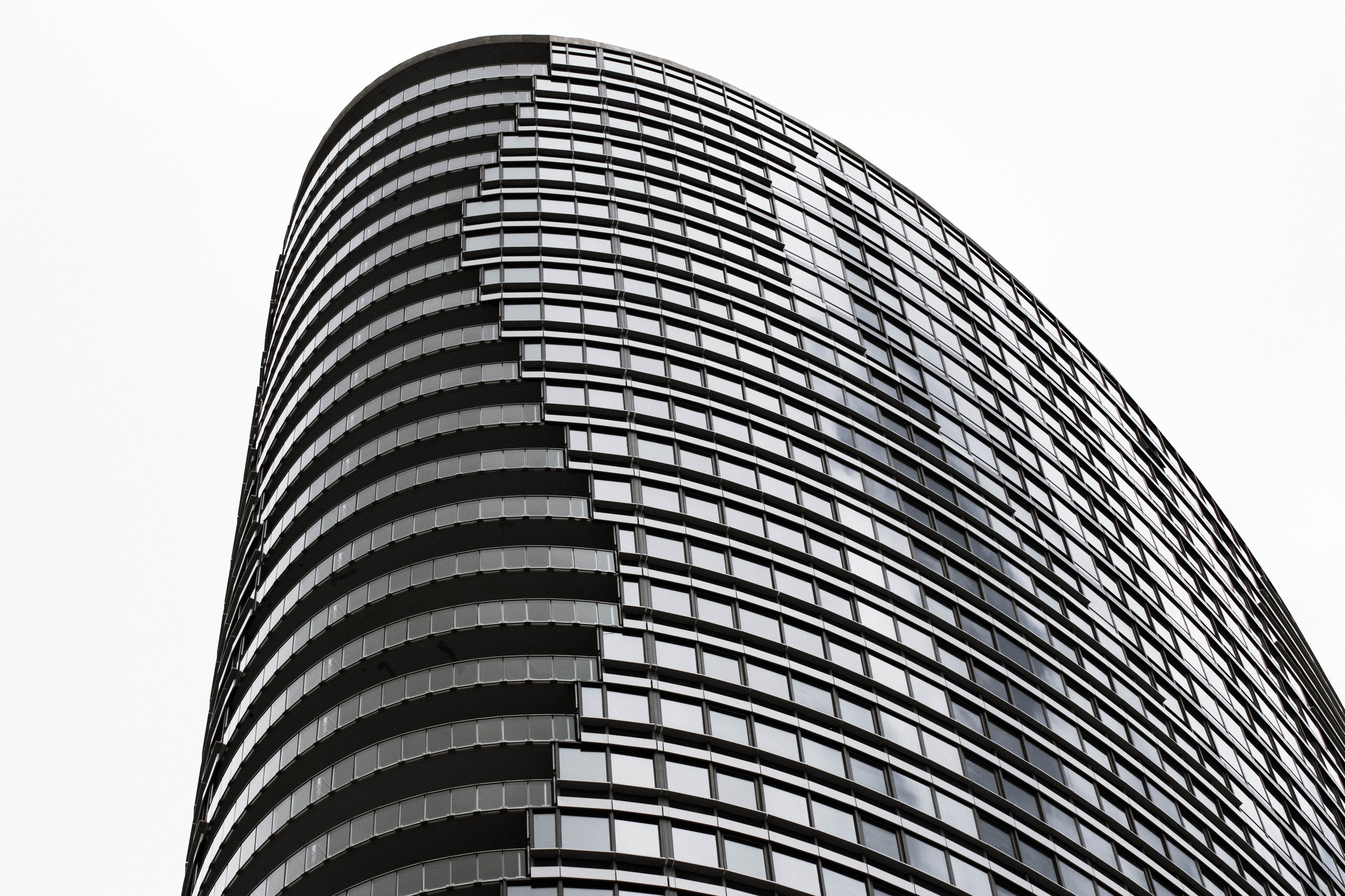 high, jersey, day, financial district, sky, city, office, black and white, built structure, windows, ellipse, nature, pattern, photography, outdoors, modern, HD Wallpaper