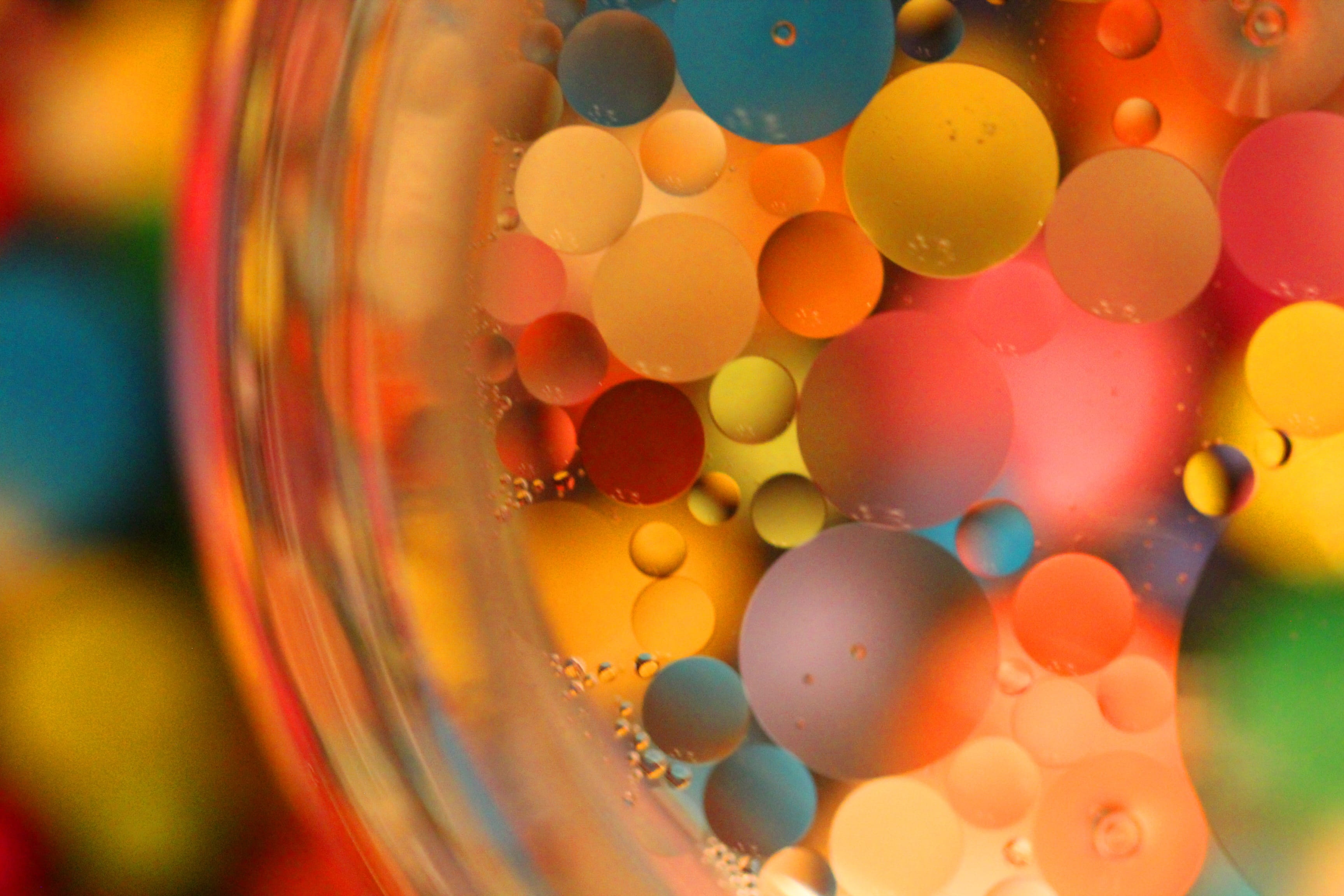 Artistic, pattern, choice, backgrounds, glass, glass - material, water, large group of objects, bubble, floating, still life, focus on foreground, colorful, HD Wallpaper
