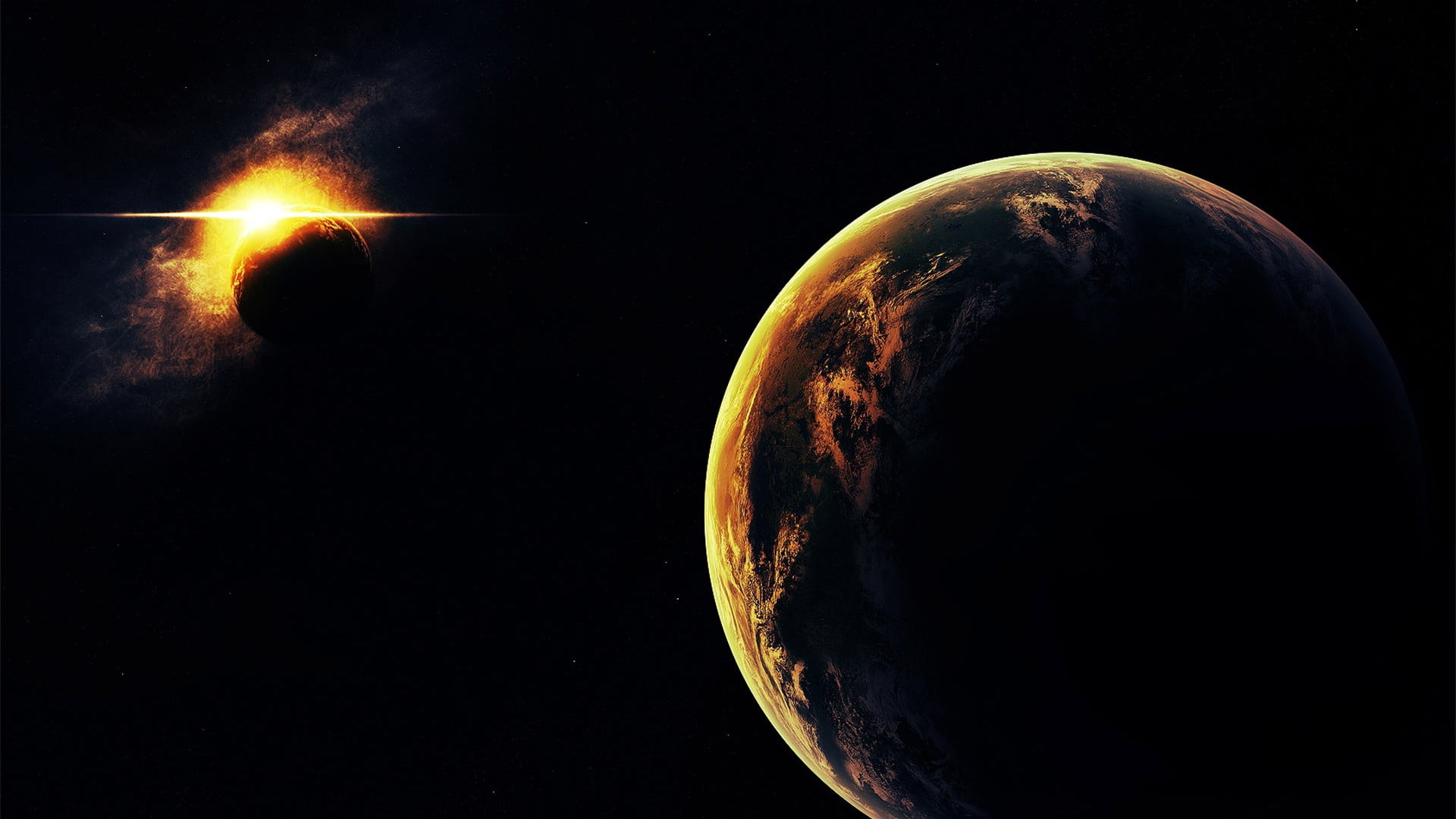 light - natural phenomenon, planet earth, space, sun, light, evening, night, dark, cloudy, orbiting, scenic, water, astronomy, bright, eclipse, sky, moon, HD Wallpaper