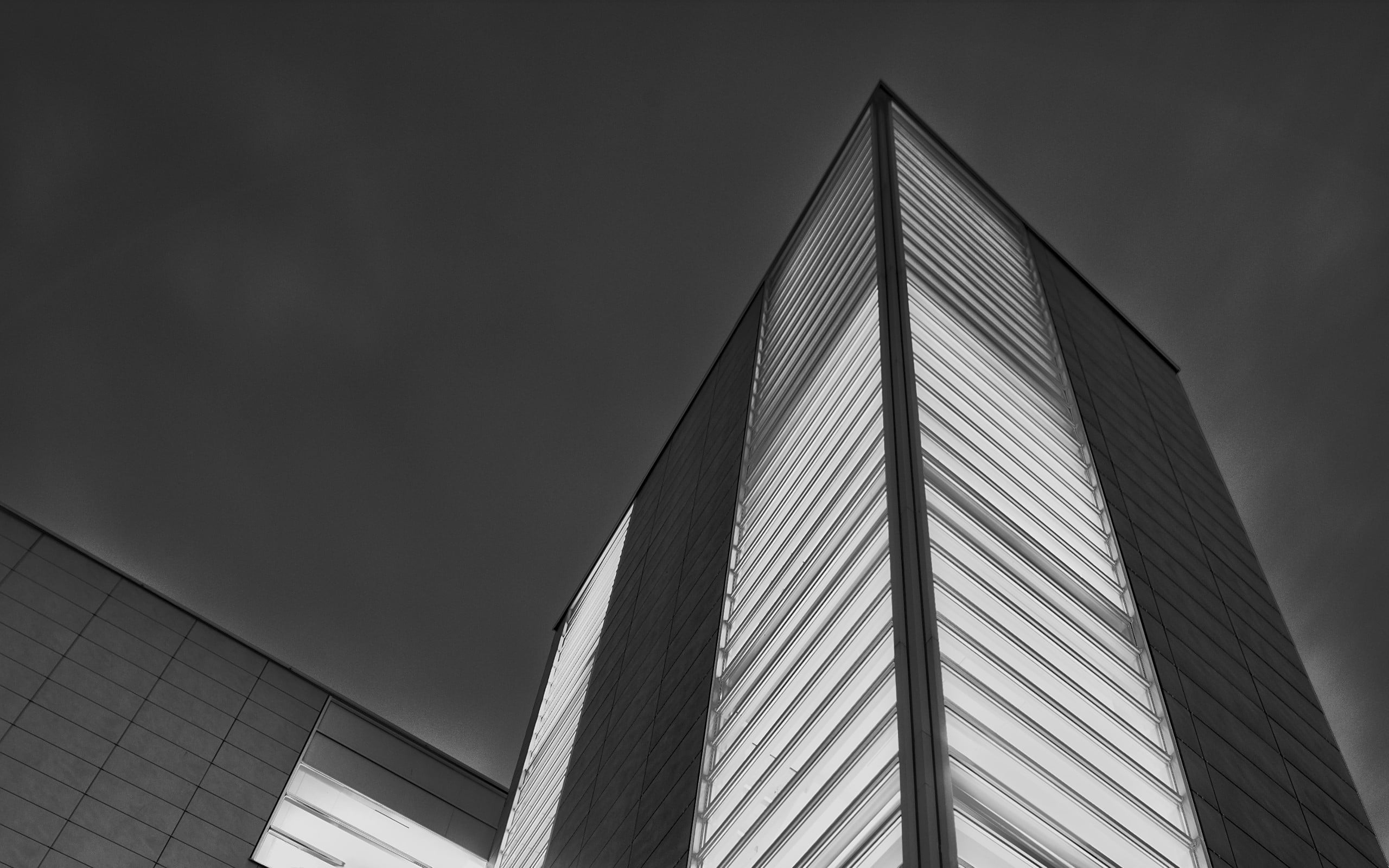 day, modern, architecture, black, tower, no people, city, outdoors, low angle view, 2K, cloud - sky, gray, building exterior, wooden, office building exterior, HD Wallpaper