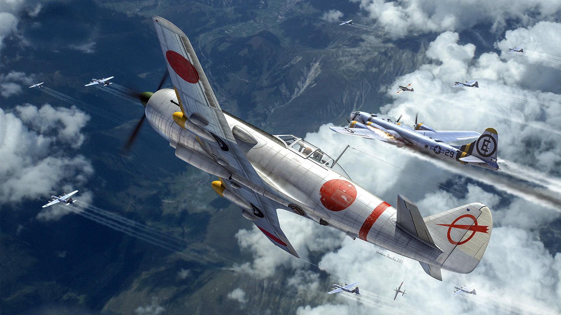 Interceptor, Nakajima Ki-87, American heavy bomber, Boeing B-29 Superfortress, 1080P, HD Wallpaper