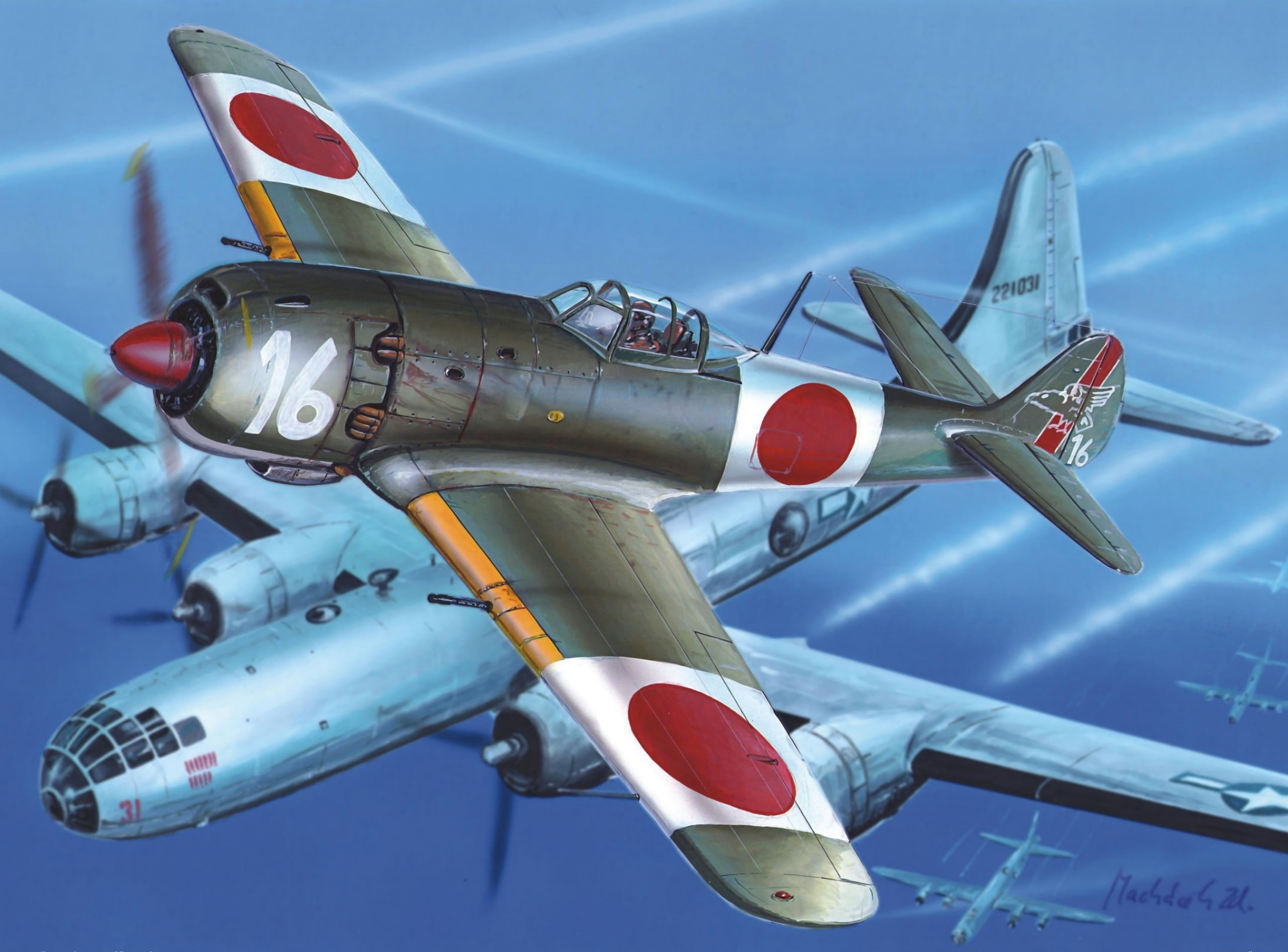 propeller, airshow, bombers, WW2, fighter plane, nature, military airplane, the sky, Tachikawa Ki-106, sky, military, flying, on the move, airplane, art, HD Wallpaper