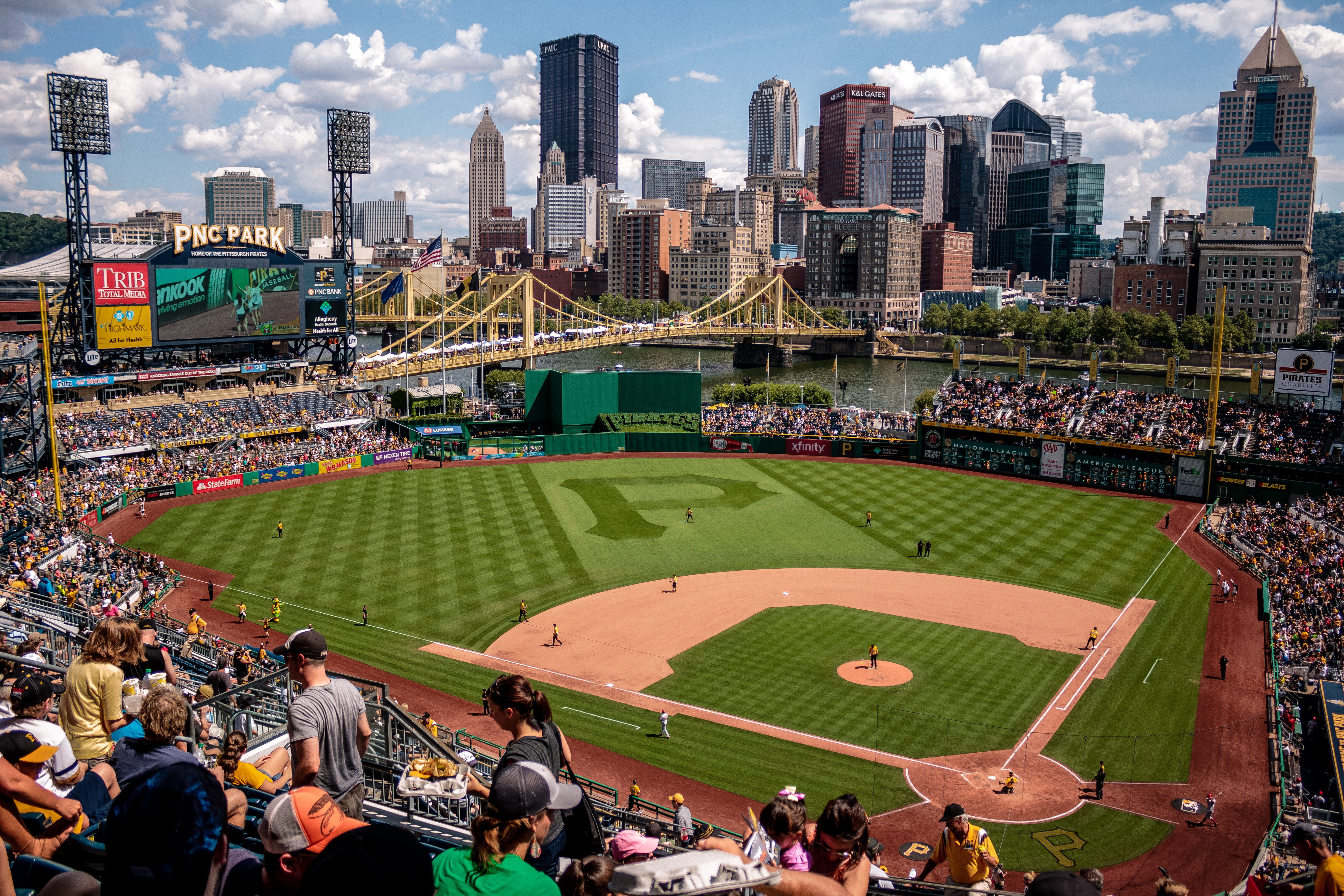 built structure, fans, lifestyles, game, building, cityscape, skyscraper, baseball, grandstand, sport, city, sky, ballpark, players, nature, 5K, architecture, HD Wallpaper