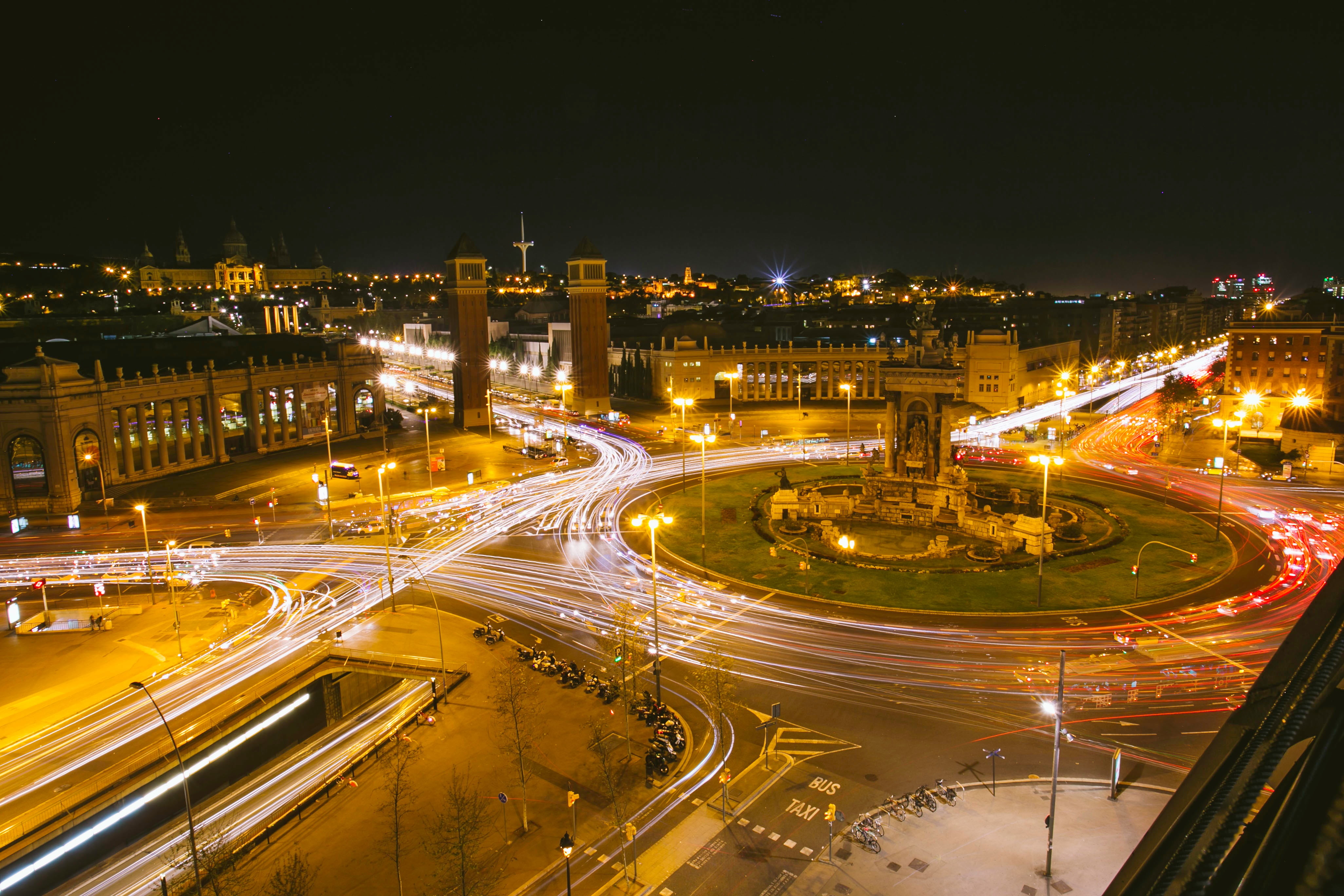 building exterior, cityscape, park, transportation, built structure, outdoors, time, lighted, night, mode of transportation, speed, lapse, illuminated, HD Wallpaper
