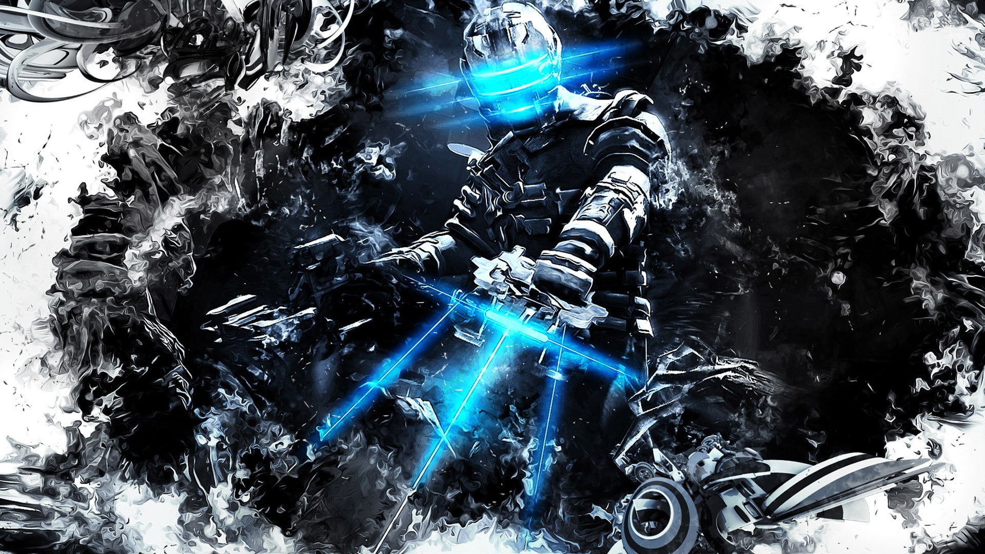 blue, 1080P, video games, space, concept art, white, Isaac Clarke, Dead Space, artwork, horror, HD Wallpaper