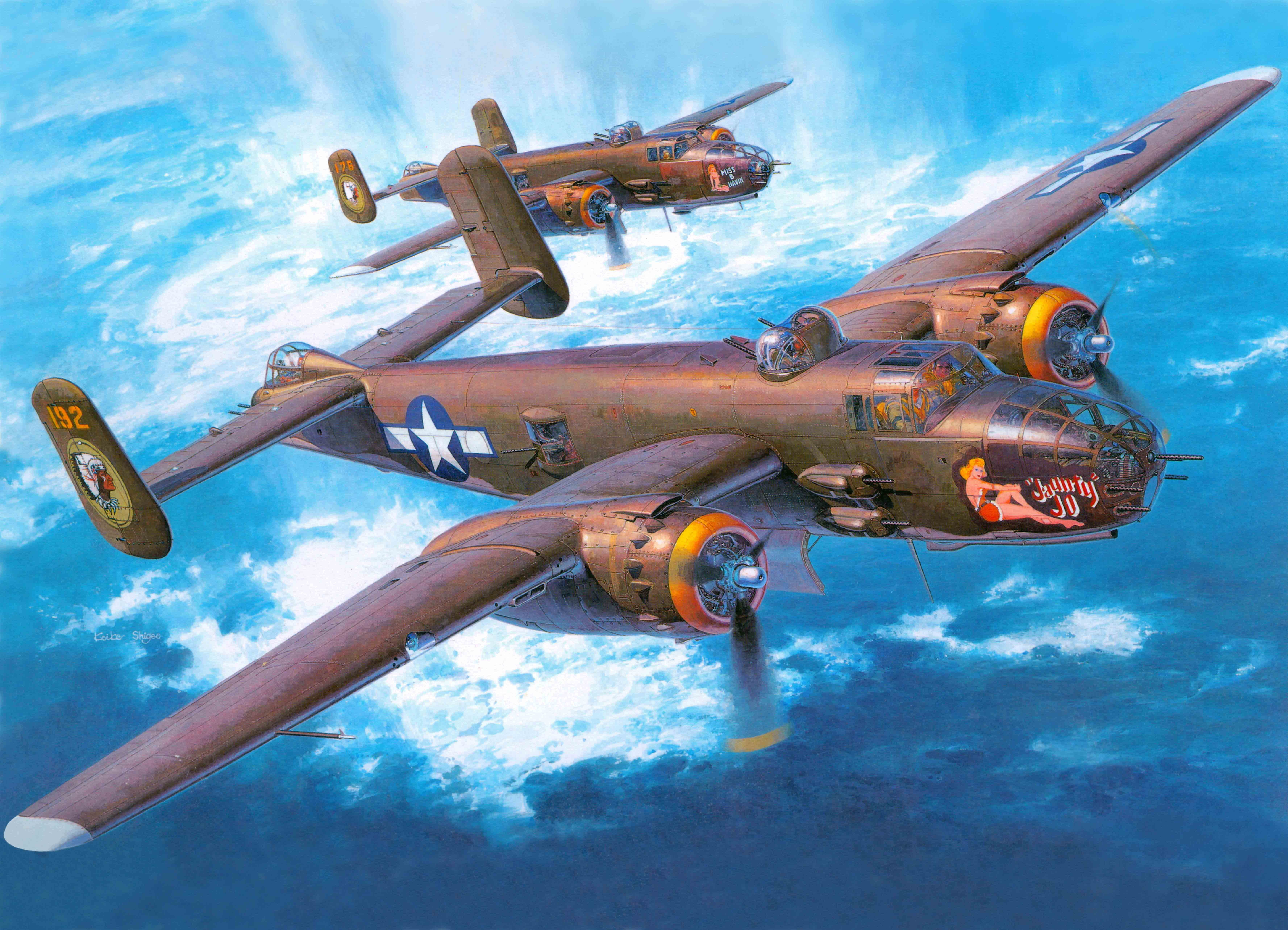 North American, 5K, the plane, radius, twin-engine, art, WW2., Mitchell, average, bomber, metal, medium, quintuple, action, B-25J, HD Wallpaper