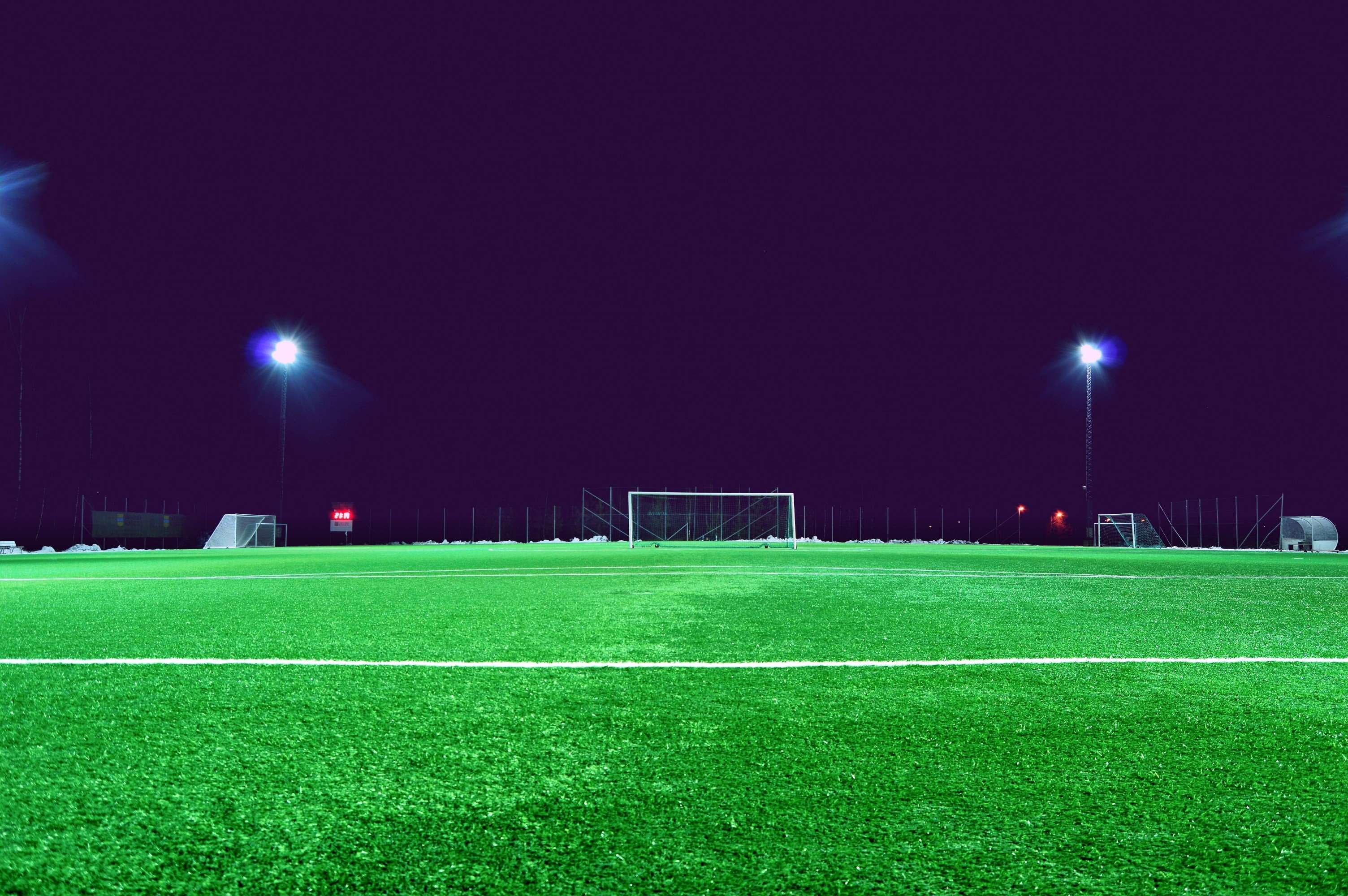 lights, nature, football field, open field, spotlight, lawn, team sport, ground, copy space, lighting equipment, sport, playing field, soccer, green color, HD Wallpaper