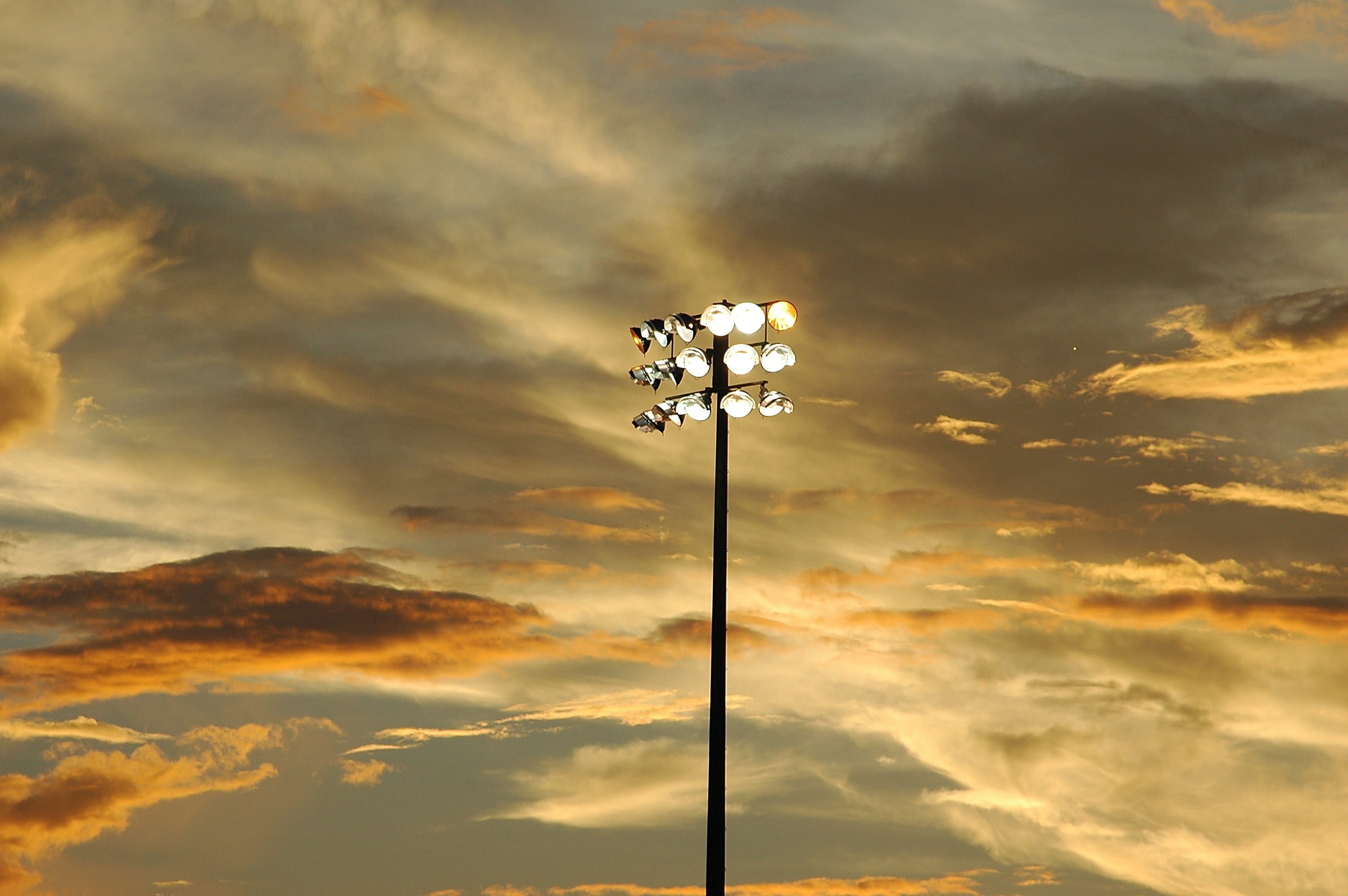 no people, american, lightpost, scenic, low angle view, beauty in nature, Baseball, angle, stadium, nature, Stadium, 2K, dramatic sky, scenics - nature, HD Wallpaper