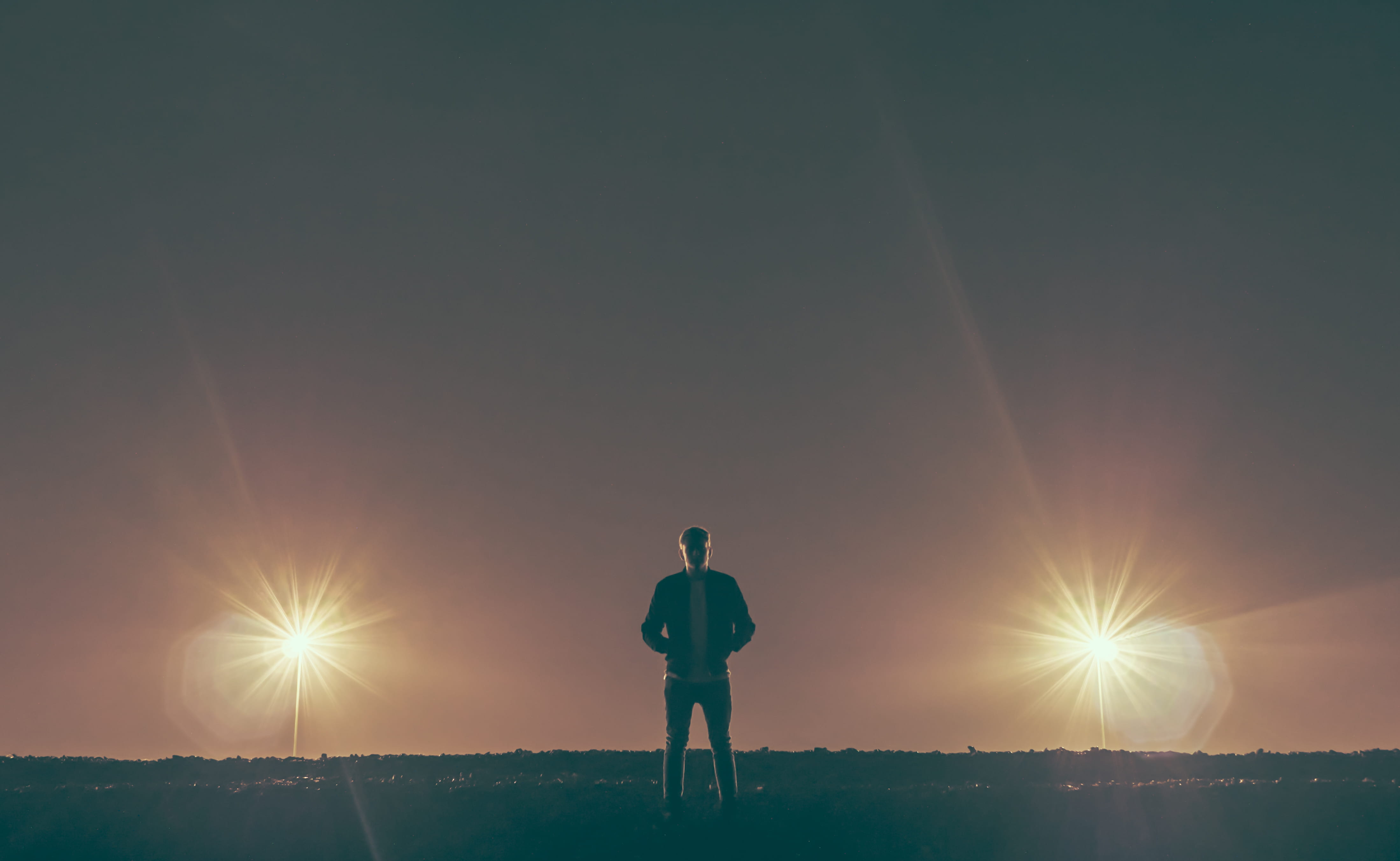 standing, light, full length, man, yellow, night, back lit, jeans, teenager, contemplation, adult, floodlight, sun, 4K, sky, jacket, bright, lens flare, HD Wallpaper