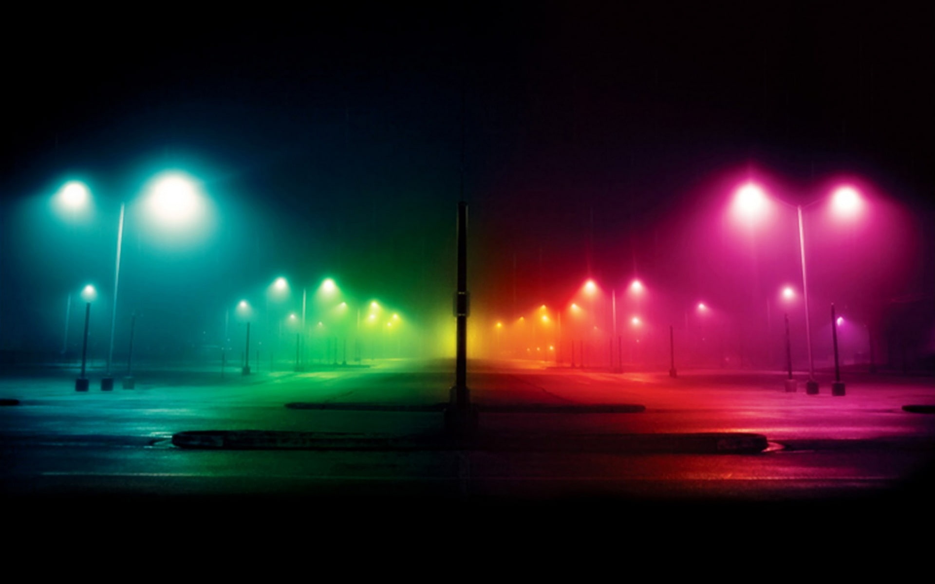 transportation, Dark, nature, light, 1080P, street, lighting equipment, green color, road, Nights, fog, city, architecture, floodlight, night, no people, HD Wallpaper